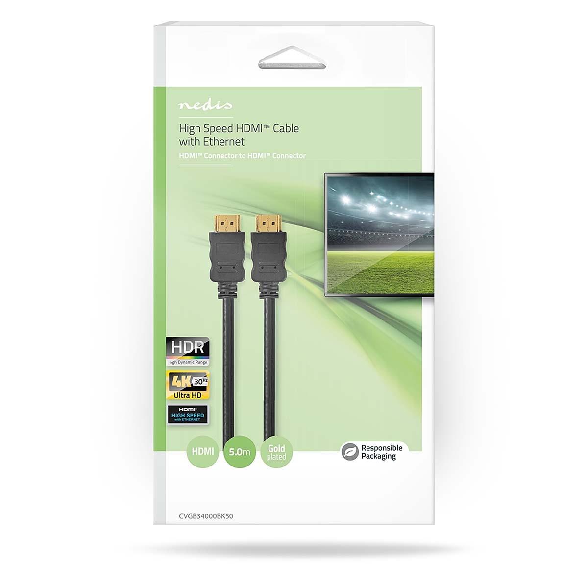 Nedis High Speed HDMI™ Kabel mit Ethernet | HDMI™ Stecker | HDMI™ Stecker | 4K@30Hz | ARC | 10.2 Gbps | 5.00 m | Rund | PVC | Schwarz | Box