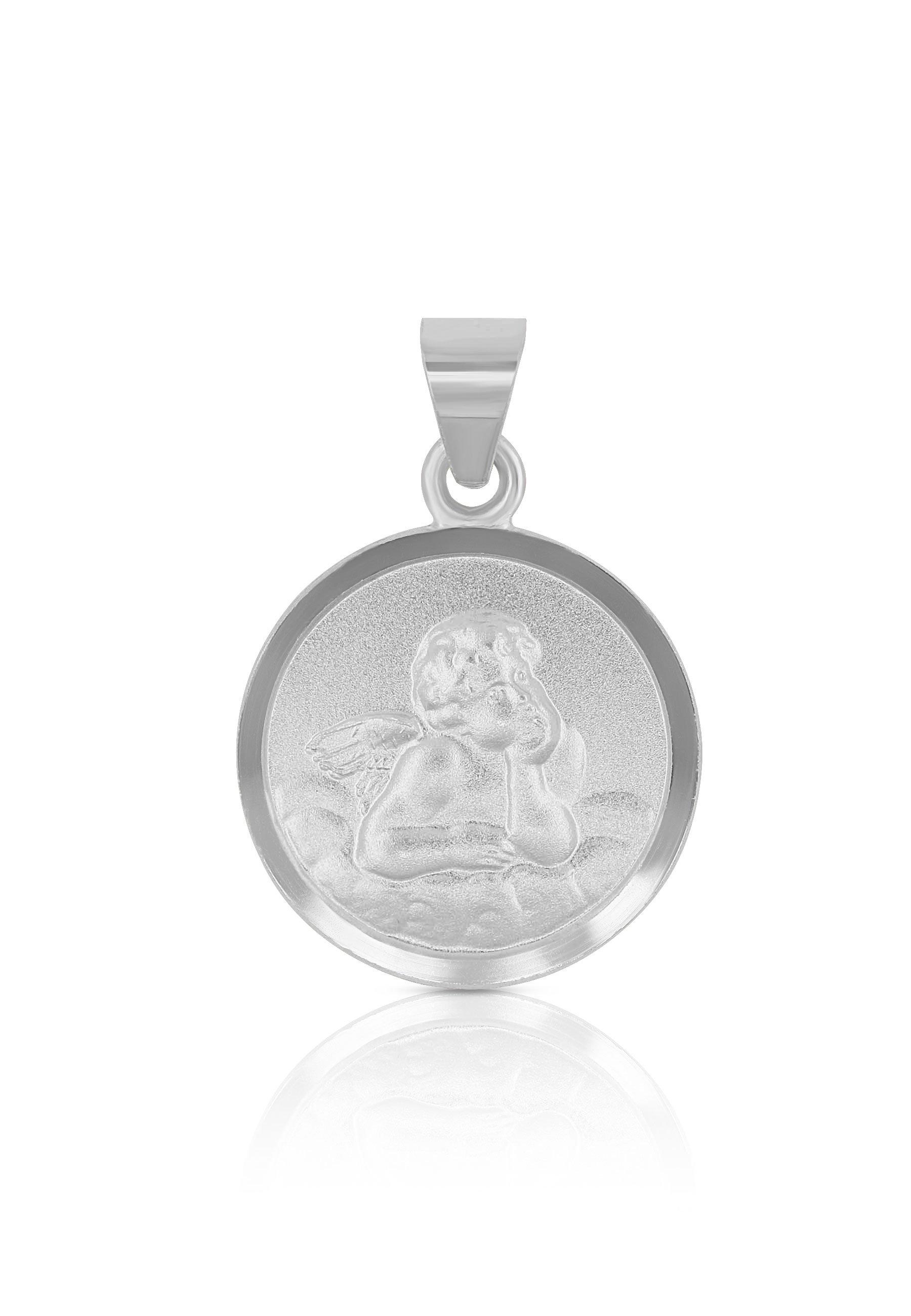MUAU Schmuck Anhänger Medaille Engel Weissgold 750, 12mm