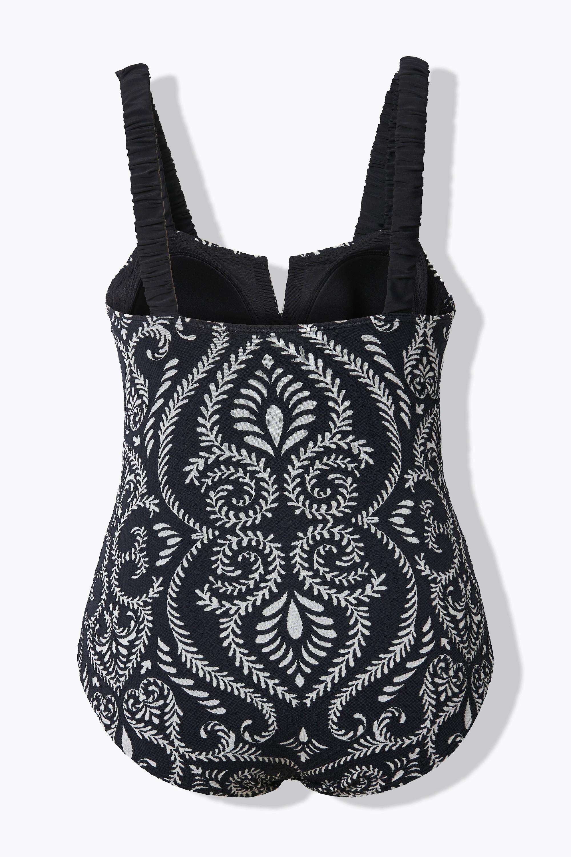 Ulla Popken Badeanzug, Paisley, Raffung, Softcups