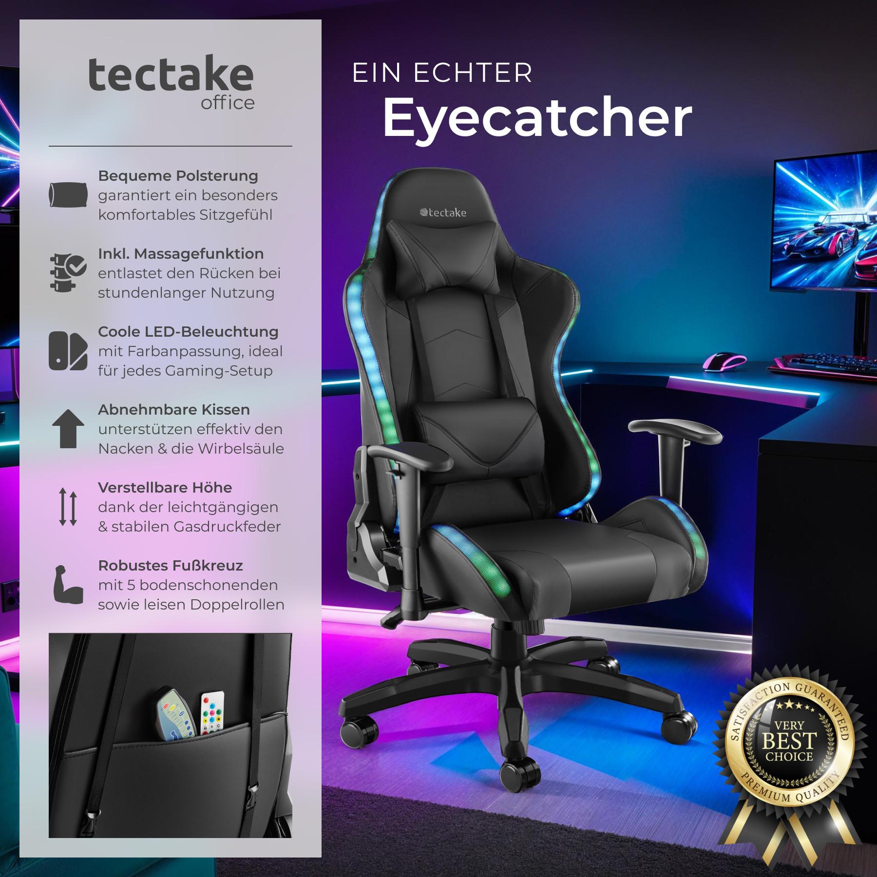 Tectake Gamingstuhl Tartaros, LED, Massagefunktion