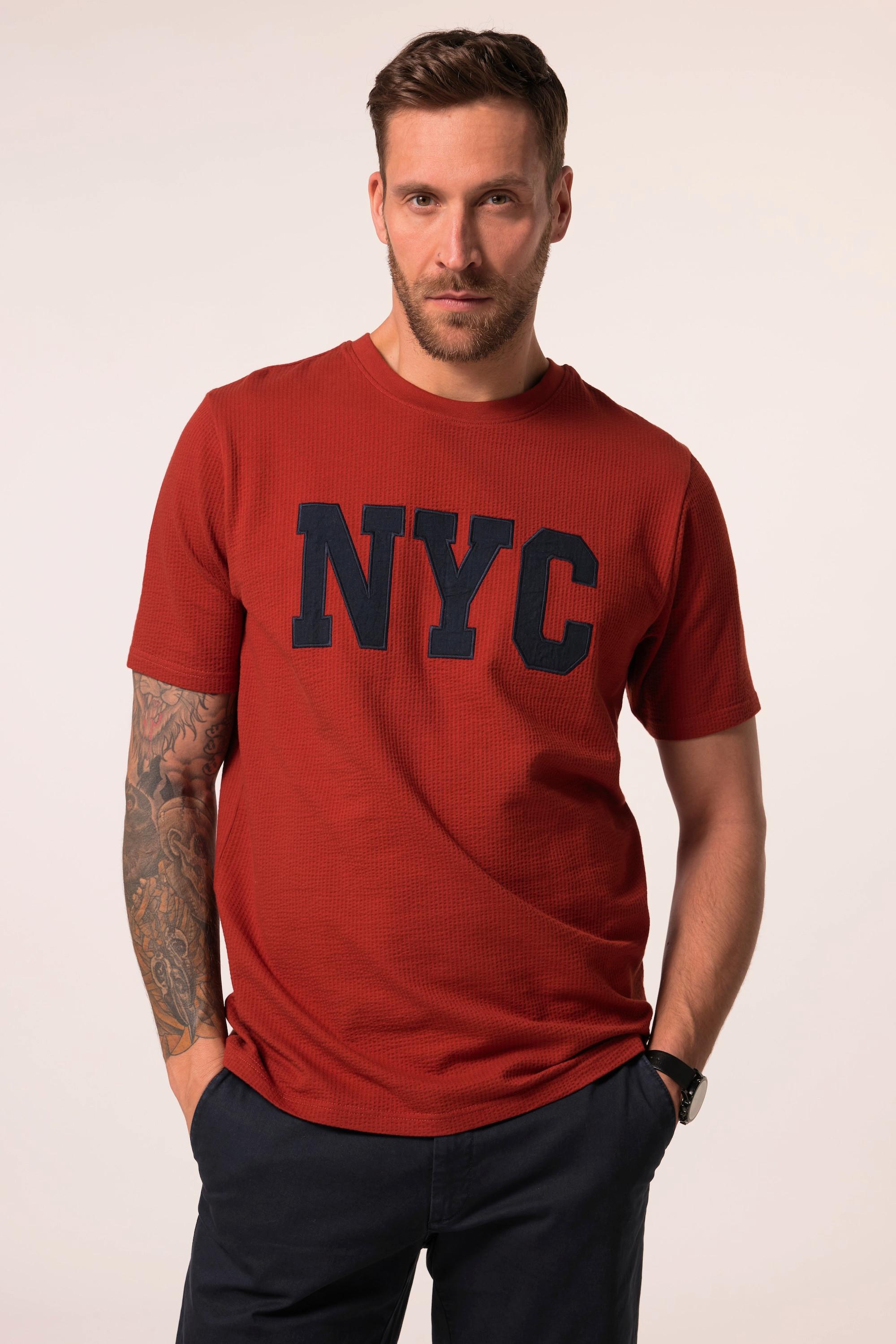 JP1880 Kurzarm Indigo-Färbung NYC Applikation Rundhals T-Shirt