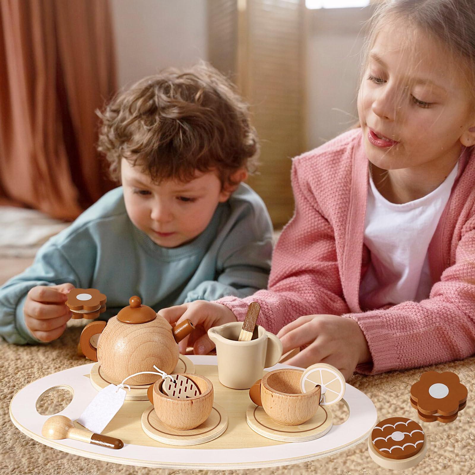 Activity-board Teeservice Spielküche Teeparty-Set mit Teekanne Kinderküche Holzspielzeug