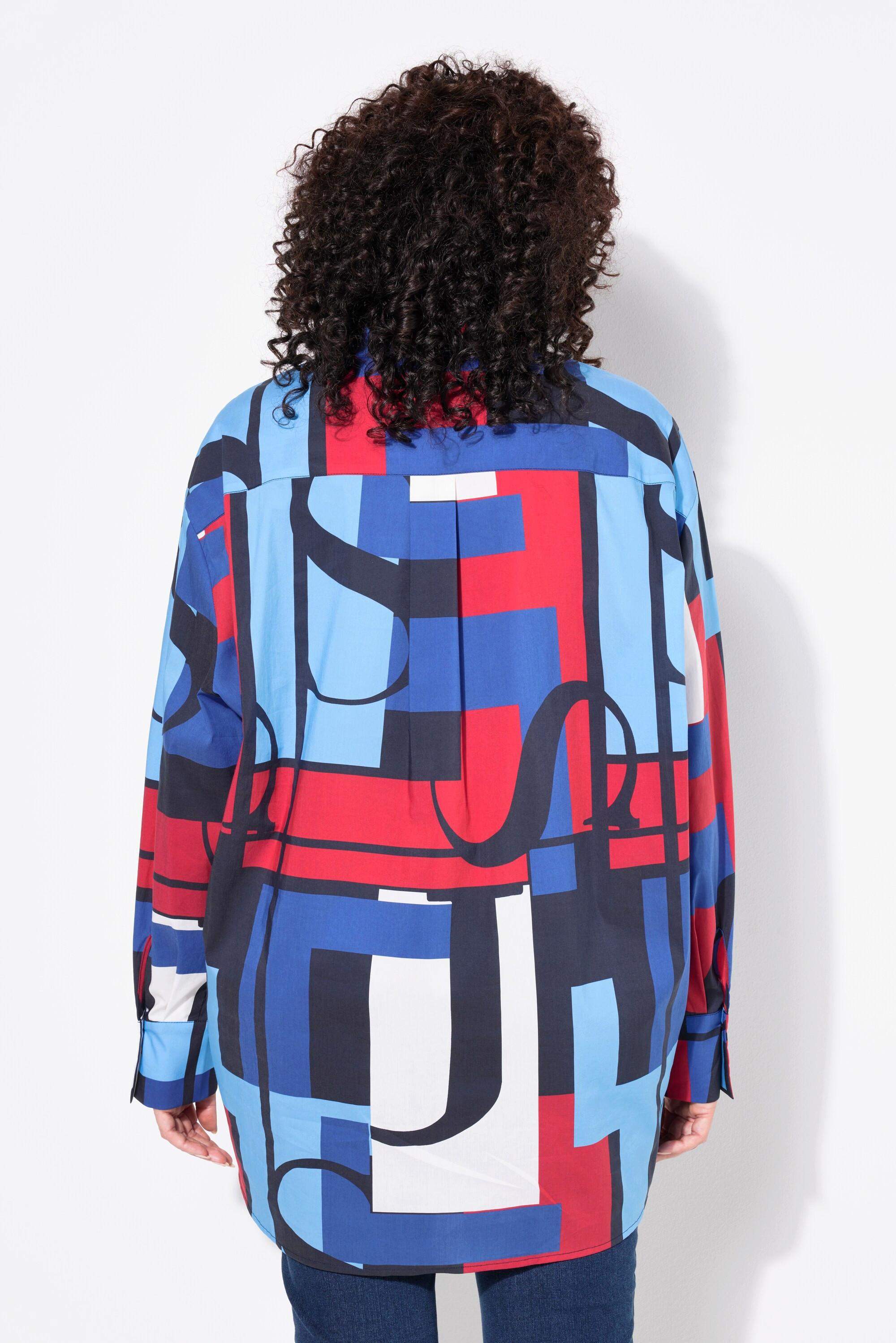 Ulla Popken Hemdbluse, Oversized, Hemdkragen, Langarm marine