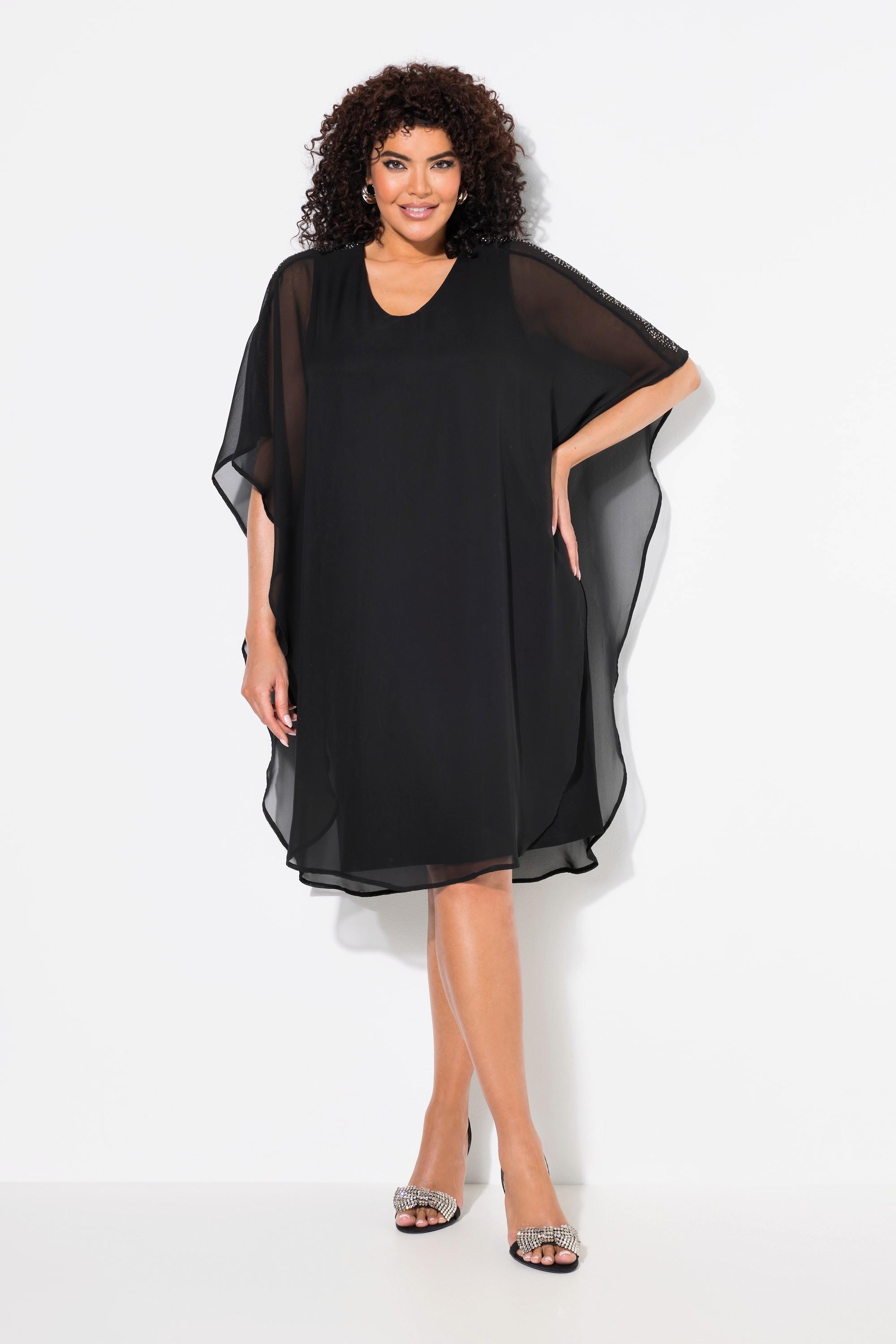 Ulla Popken Chiffonkleid doppellagig V-Ausschnitt 3/4-Arm