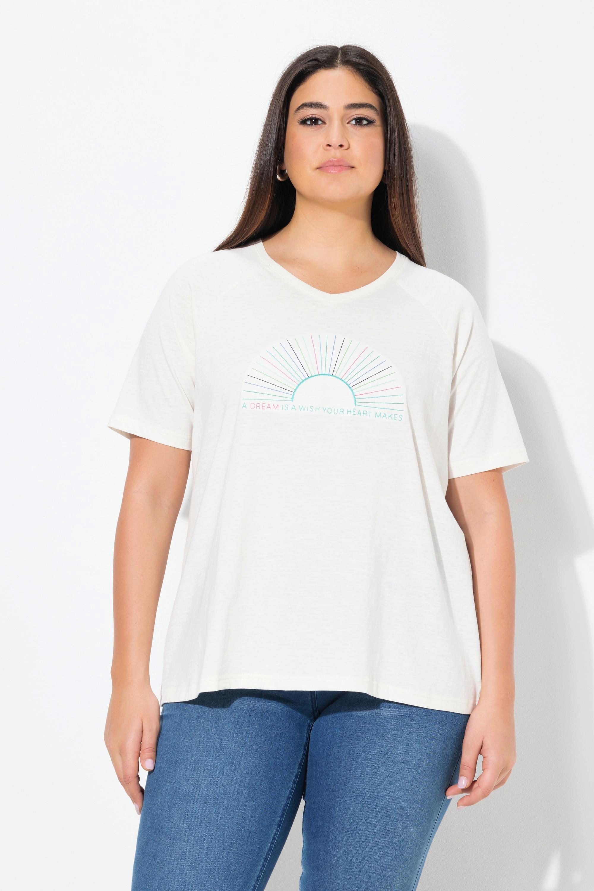 Ulla Popken T-Shirt Stickerei Classic V-Ausschnitt Flügel-Halbarm