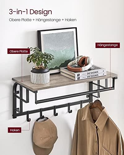 Pricenet Rustikale Wandgarderobe mit Regal und Haken
