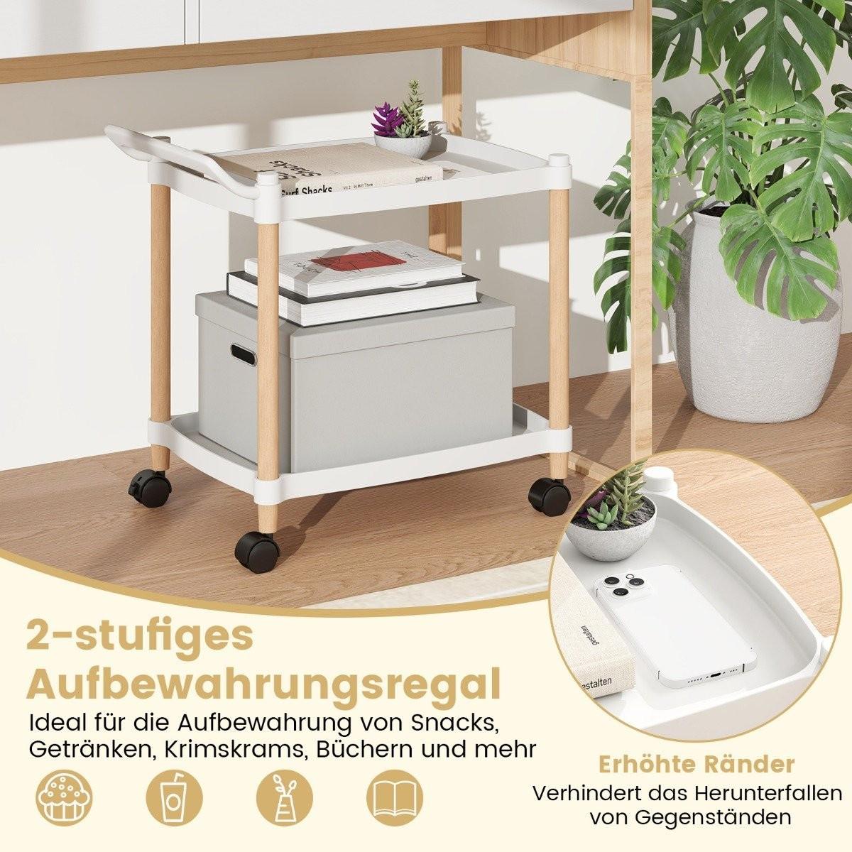 Northix 2-stöckiger Rollwagen mit Verriegelbaren Rädern & Buchenholzrahmen Trolley Organizer