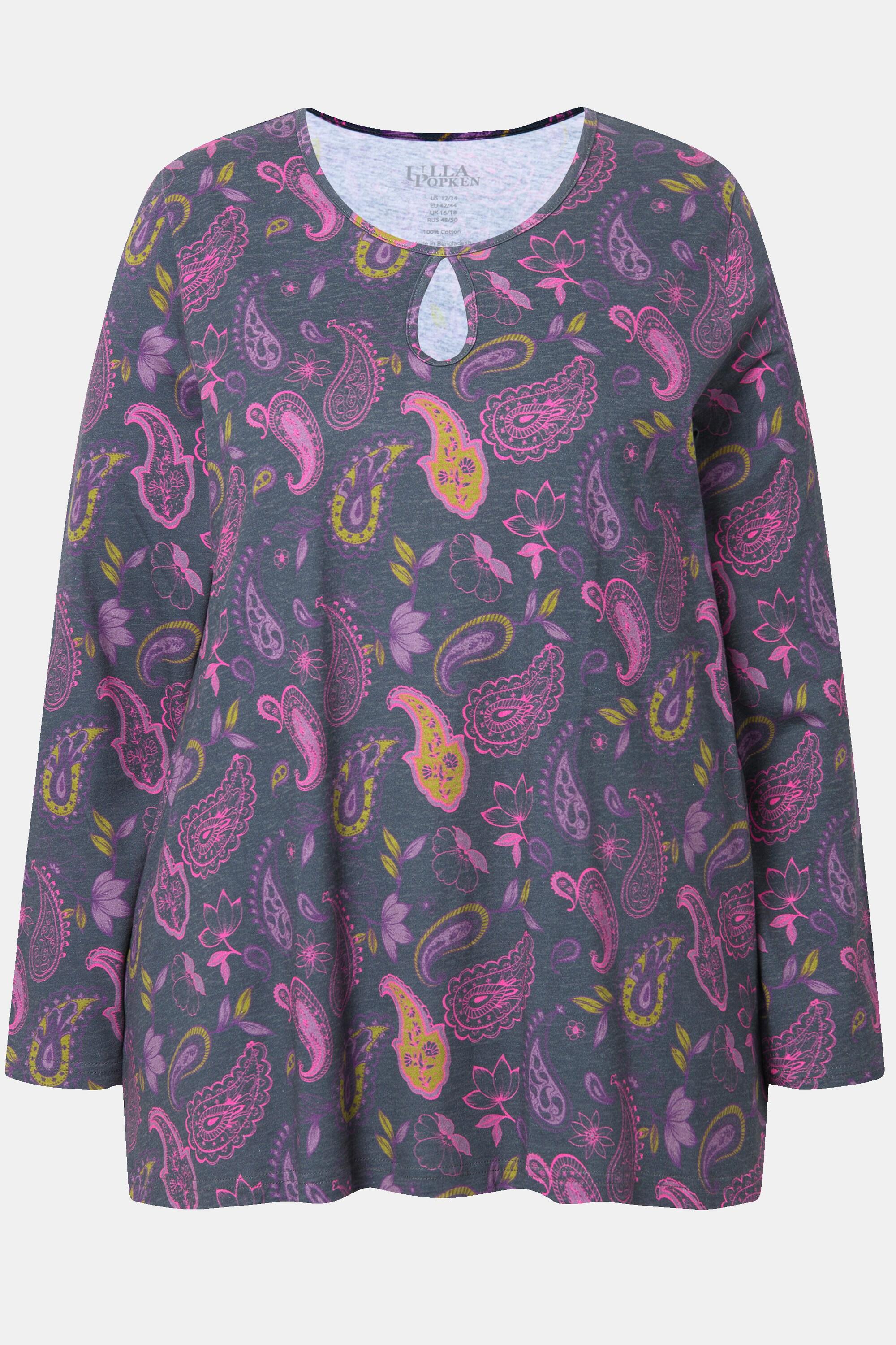 Ulla Popken A-Linie Rundhals Keyhole Langarm Shirt