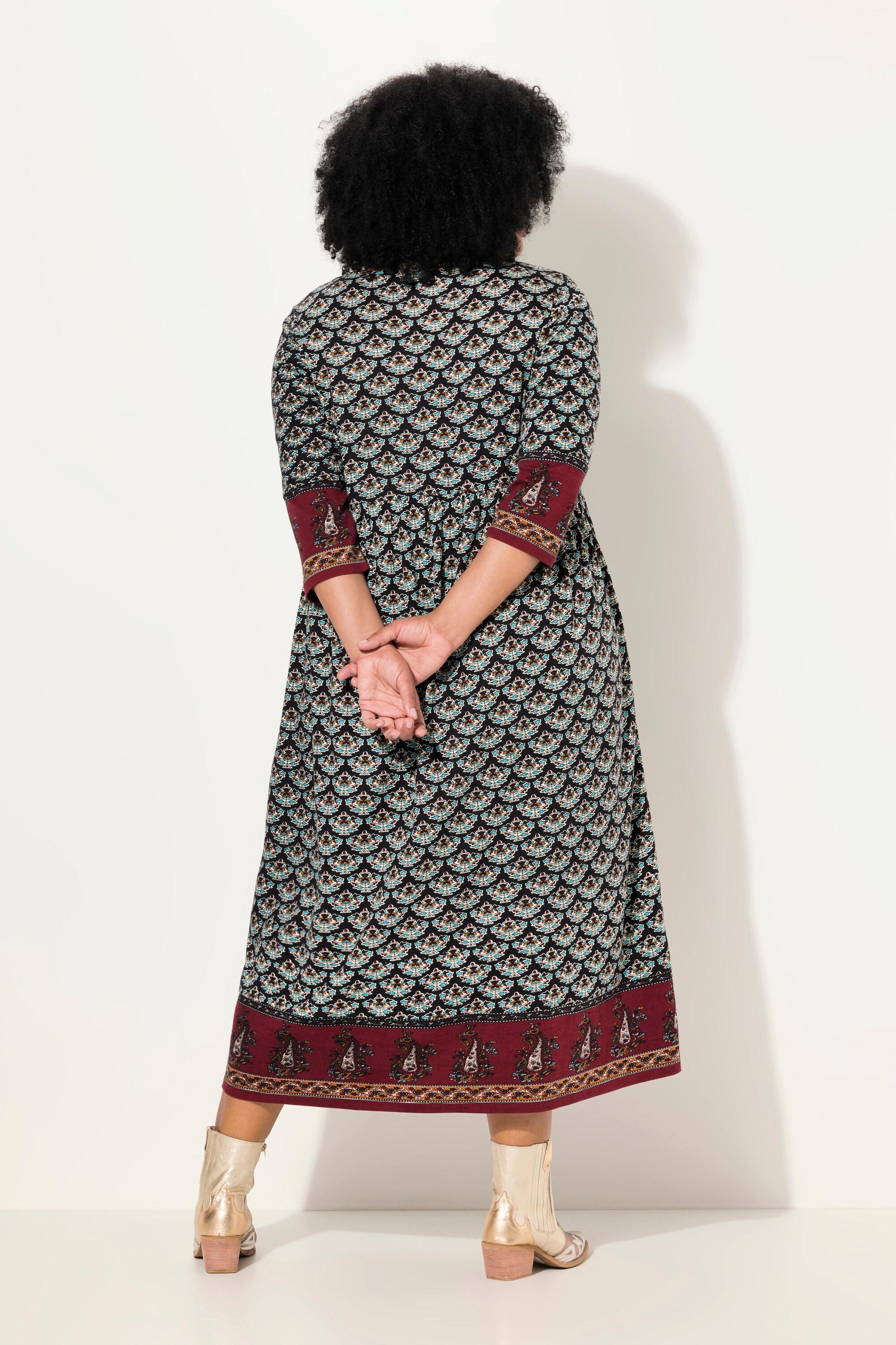 Ulla Popken Jerseykleid A-Linie Carree-Ausschnitt 3/4-Arm mit Taschen