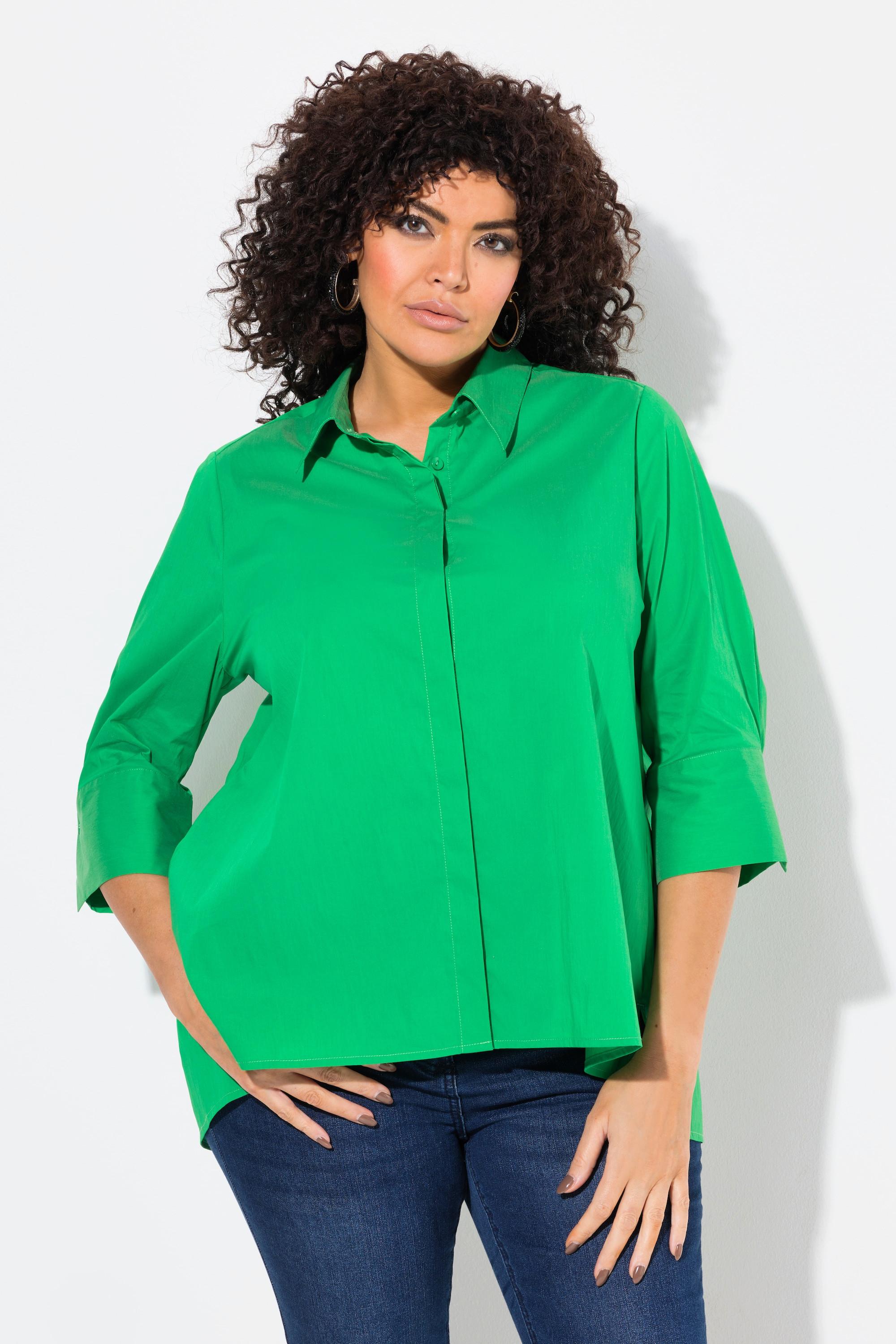 Ulla Popken Hemdbluse, Rückenfalte, A-Linie, Hemdkragen, 3/4-Arm