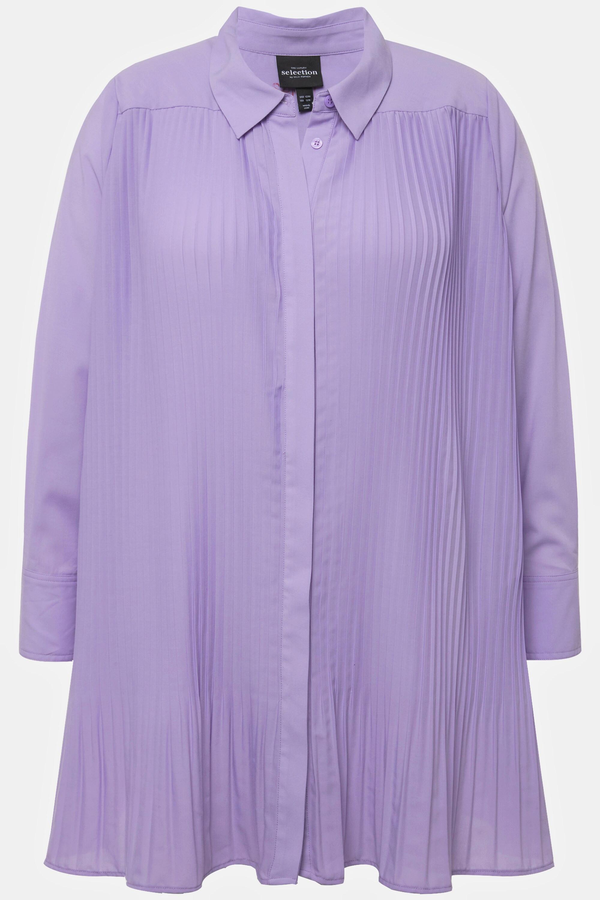 Ulla Popken Plissee A-Linie Langarm Bluse mit Hemdkragen