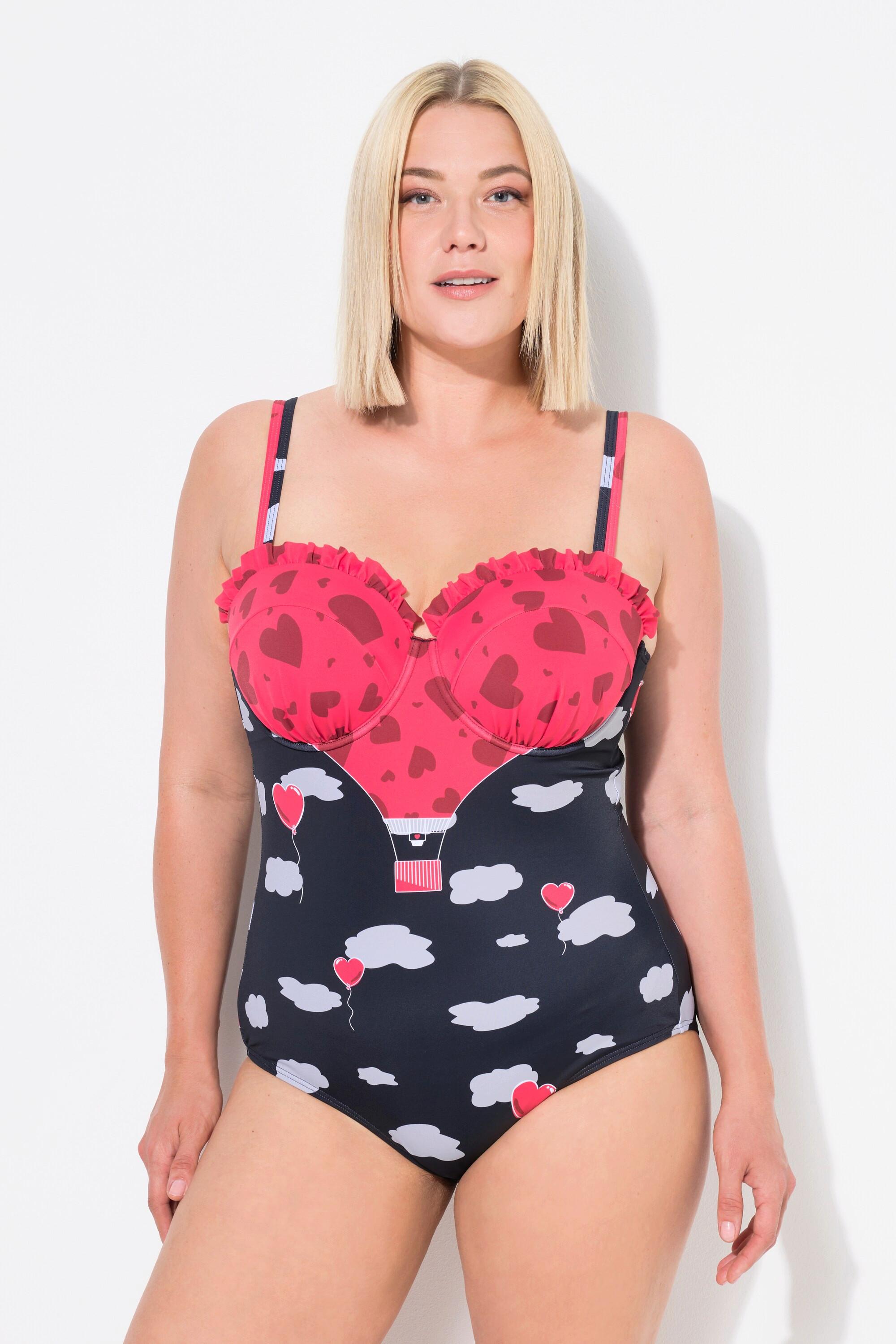 Ulla Popken Badeanzug, Herzen, Rüschen, Bügel-Softcups