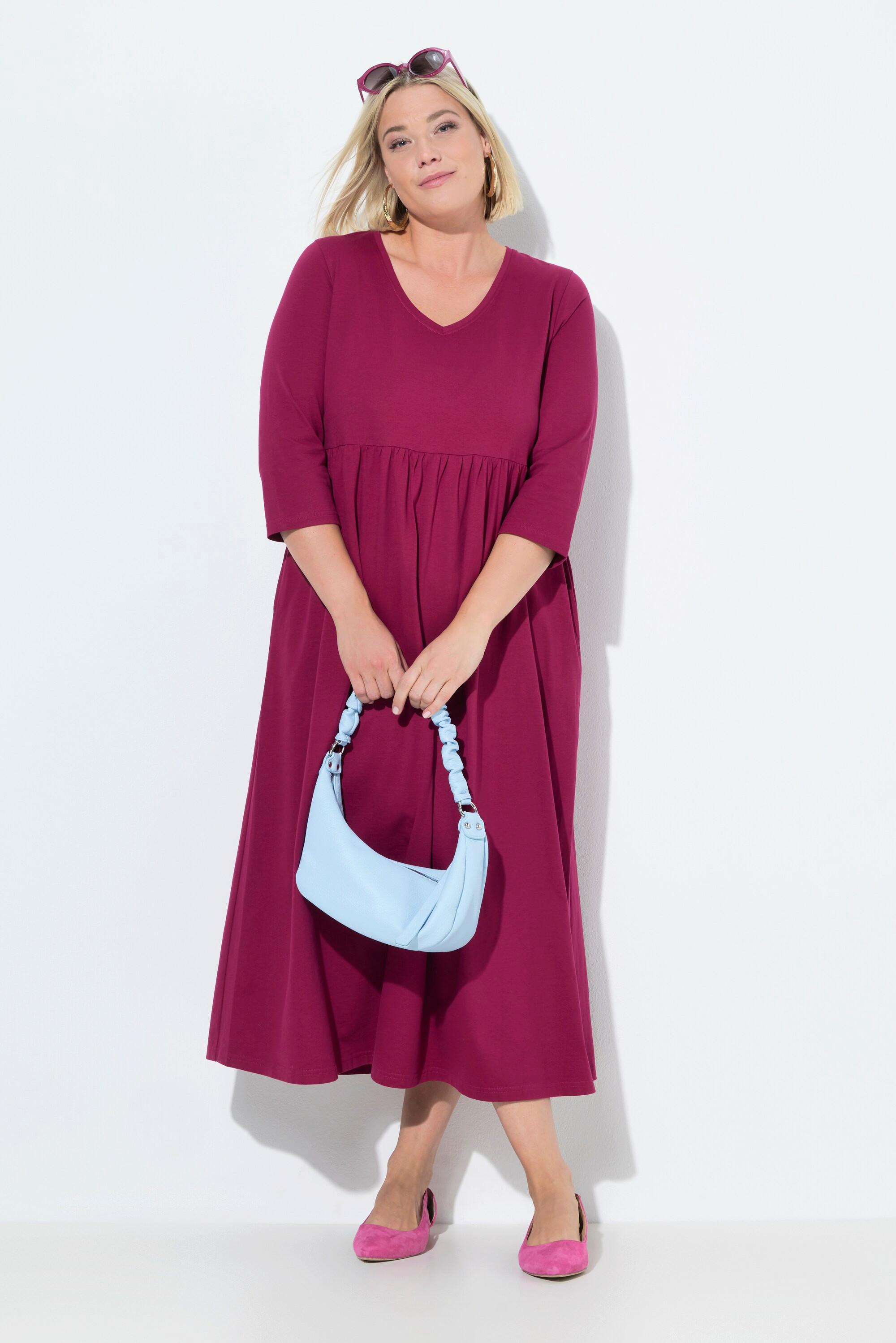 Ulla Popken Jerseykleid Empirenaht V-Ausschnitt 3/4-Arm Taschen