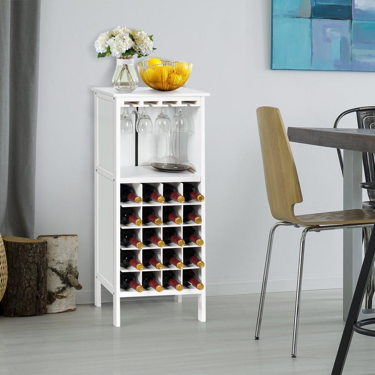 Northix Weinregal aus Holz für 20 Flaschen mit Glasaufhänger Weiß