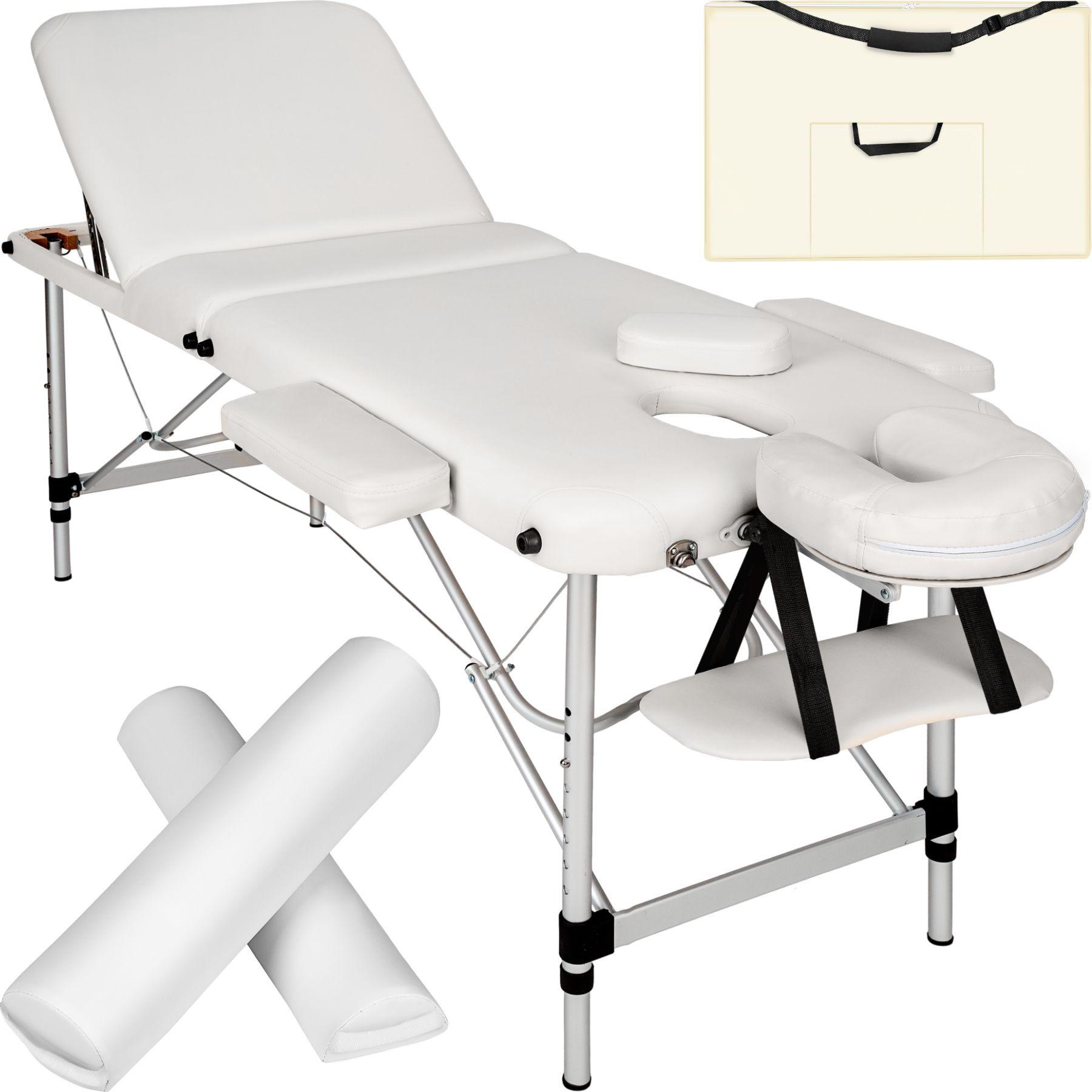 Tectake 3 Zonen Massageliege mit 5cm Polsterung, Rollen und Aluminiumgestell