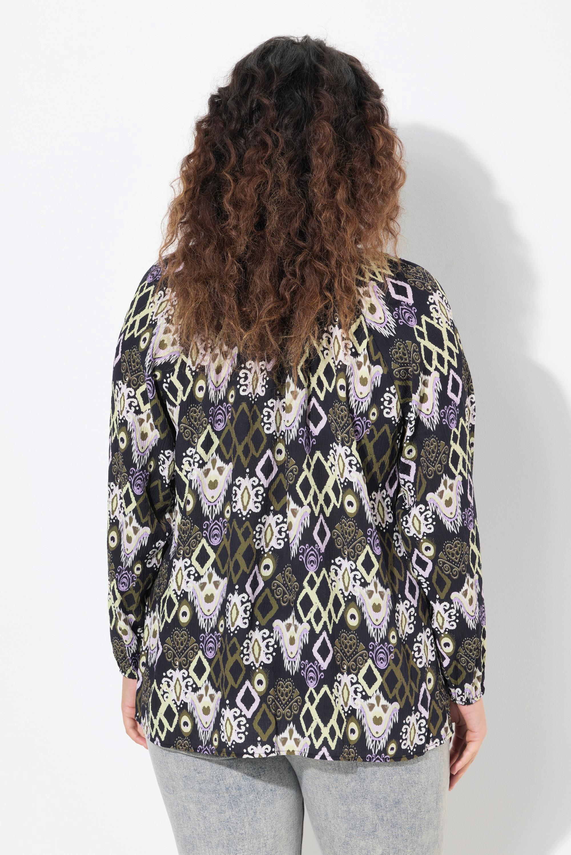 Ulla Popken Bluse, Quastenband, Rundhals, Langarm