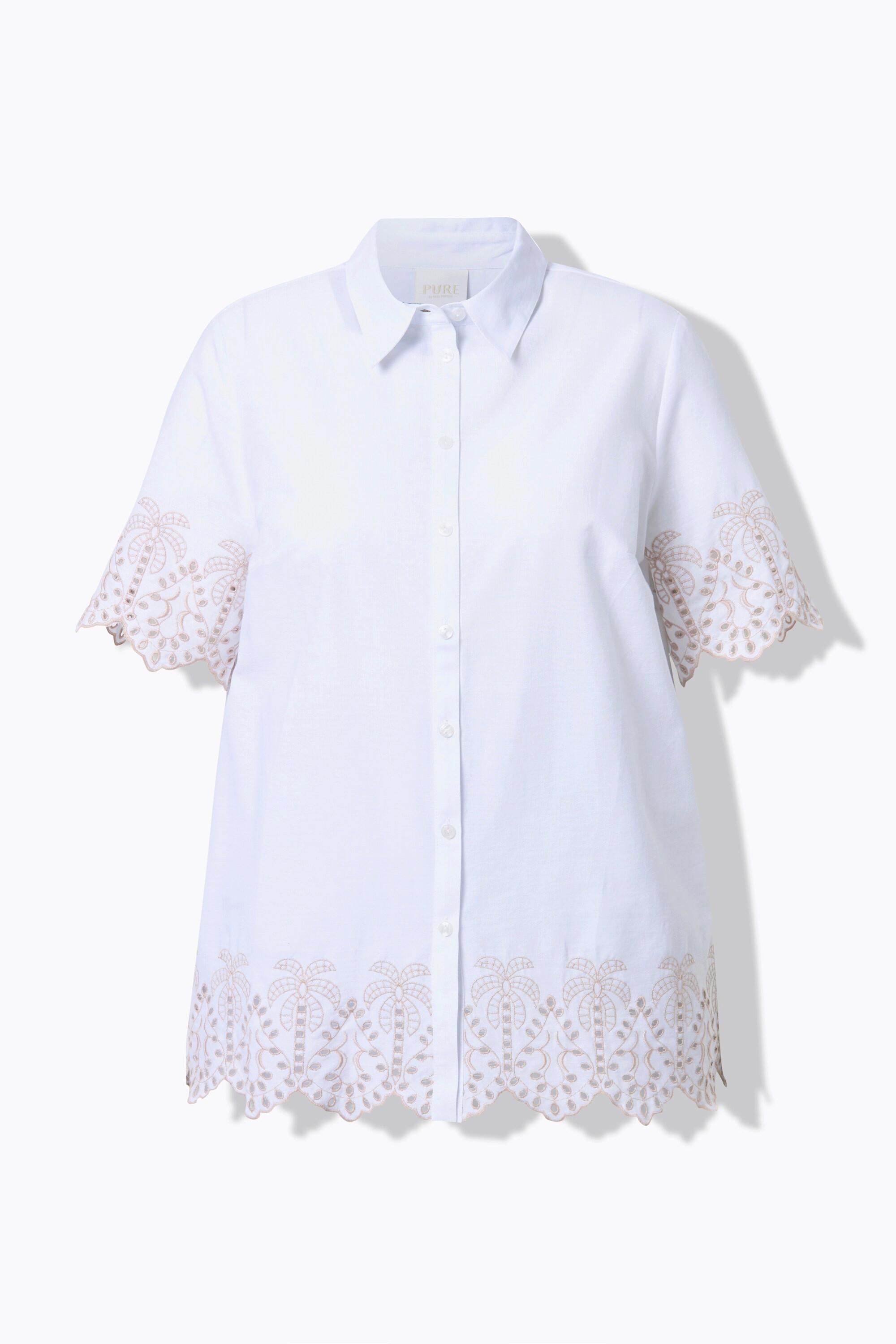 Ulla Popken Shirtbluse mit Palmenstickerei und Hemdkragen