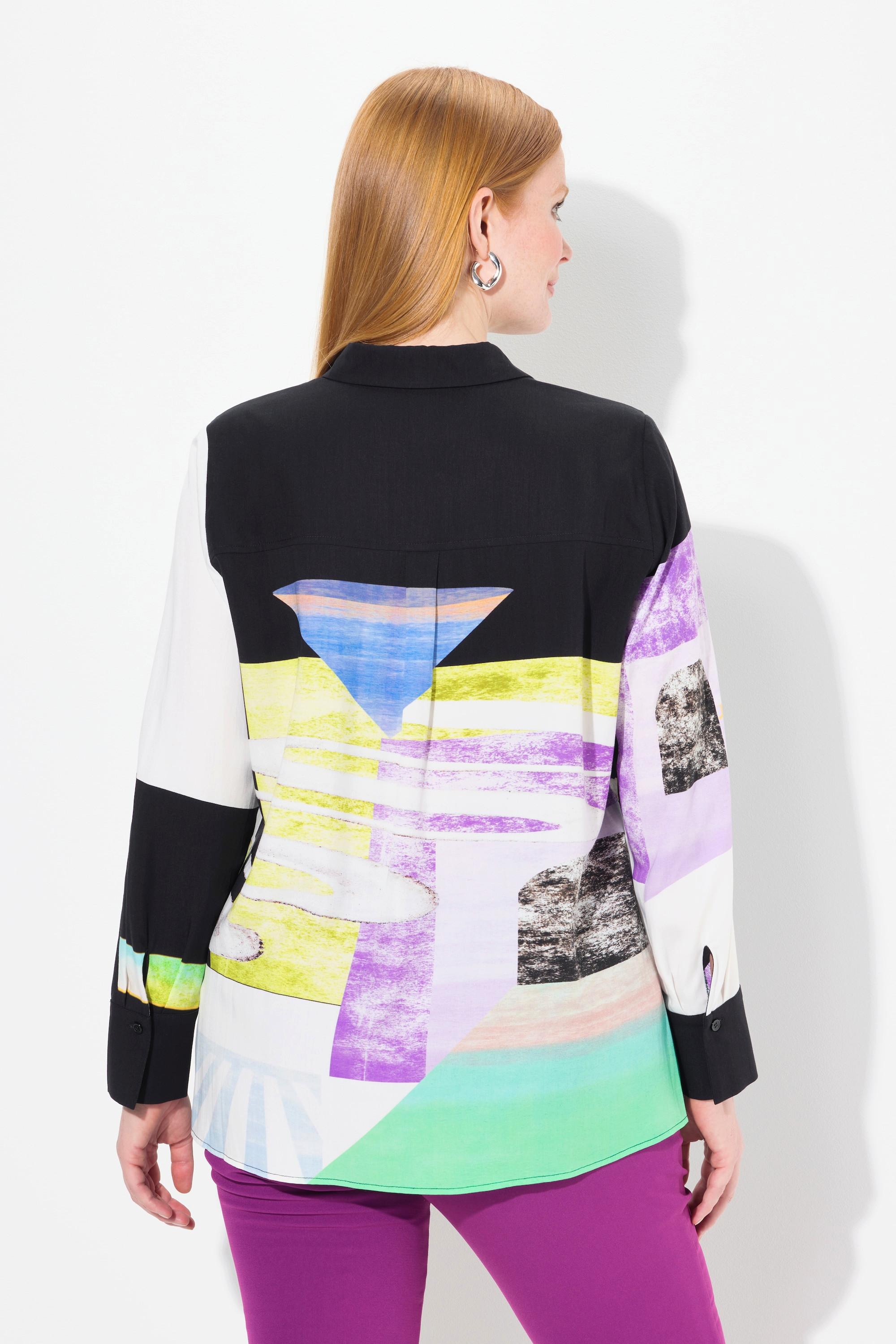Ulla Popken Lyocell-Bluse, Patchdesign, Hemdkragen, Langarm