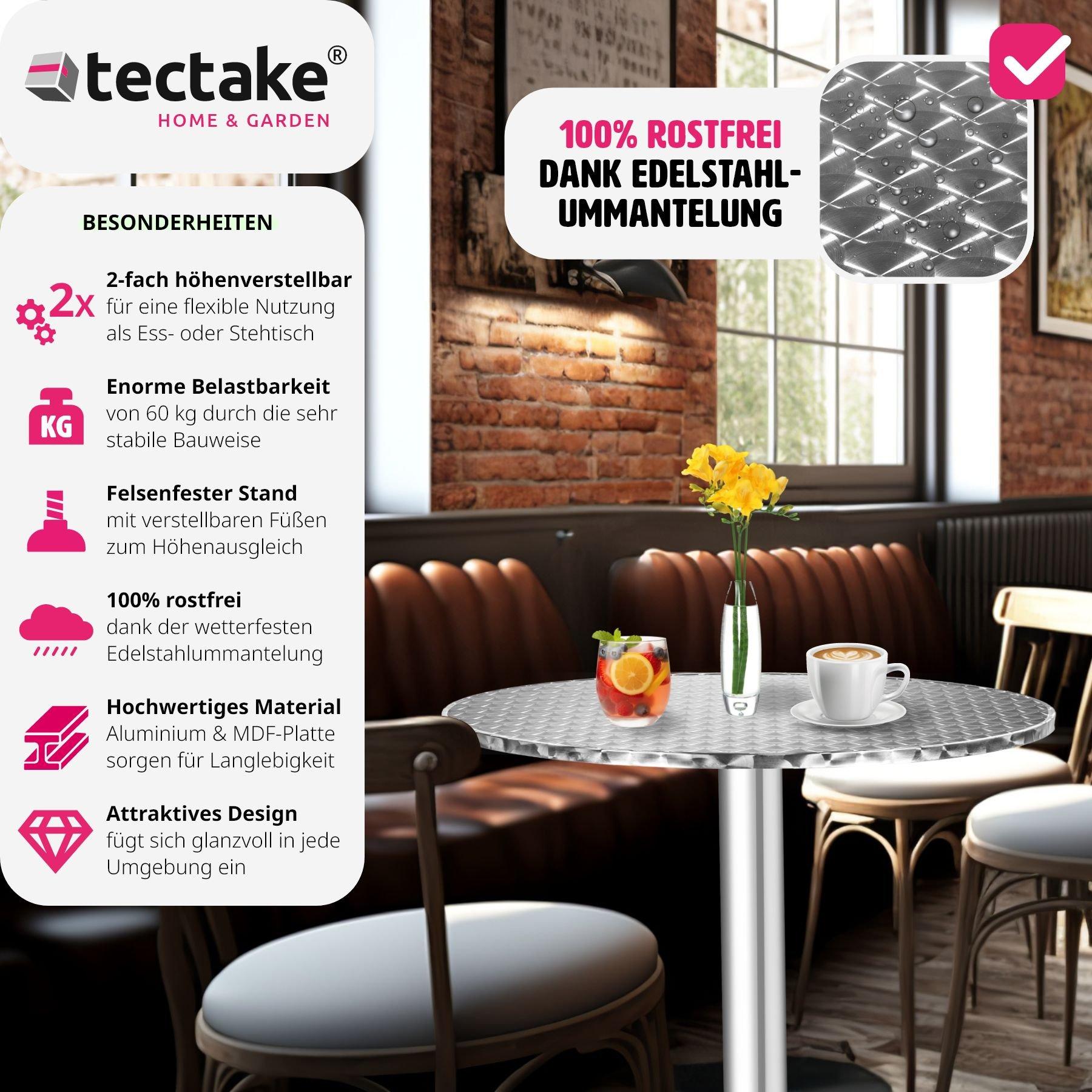 Tectake Aluminium Bistrotisch Ø60cm höhenverstellbar