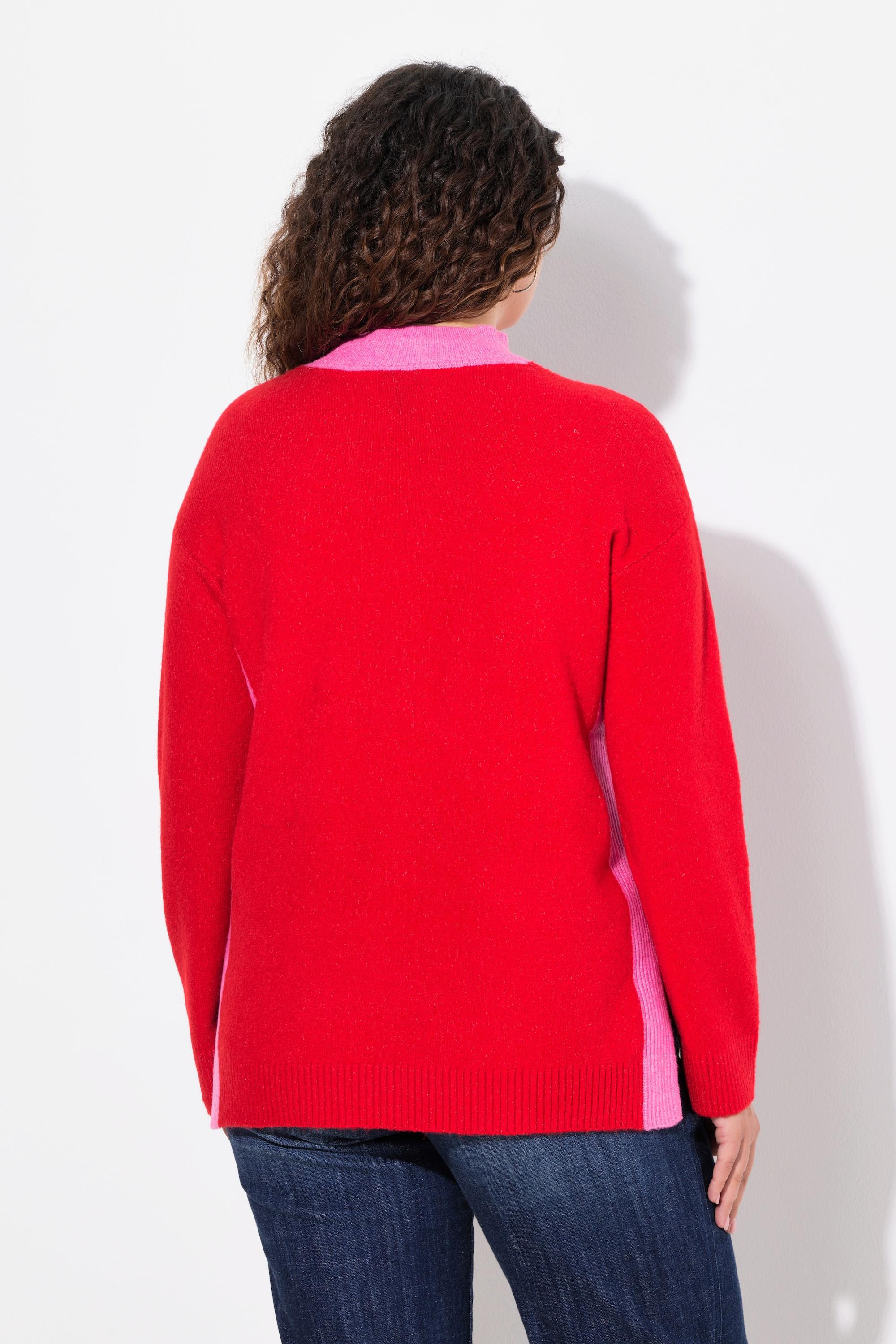 Ulla Popken Pullover, Farbkontrast, Stehkragen, Langarm