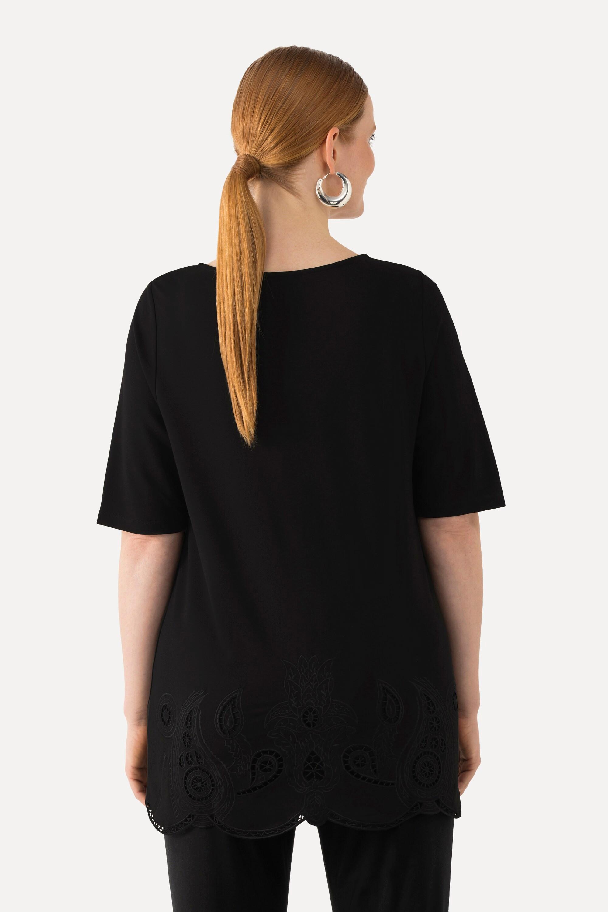 Ulla Popken T-Shirt Stickerei Wellensaum Rundhals Halbarm