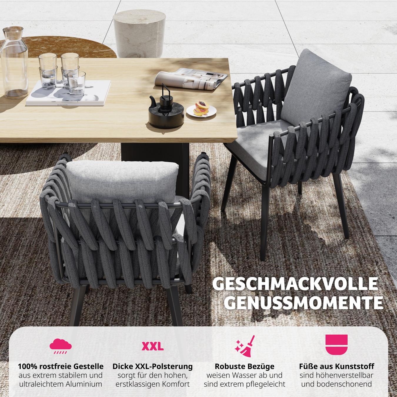 Tectake 2er Set Stuhl Lugano im Rope-Design mit Aluminiumgestell