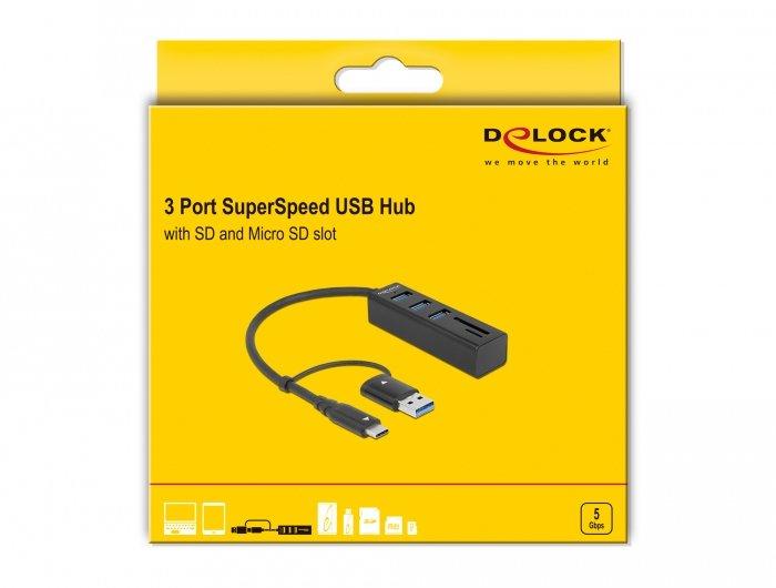 DeLock 63859 Schnittstellen-Hub USB 3.2 Gen 1 (3.1 Gen 1) Type-A + Type-C 5000 Mbit/s