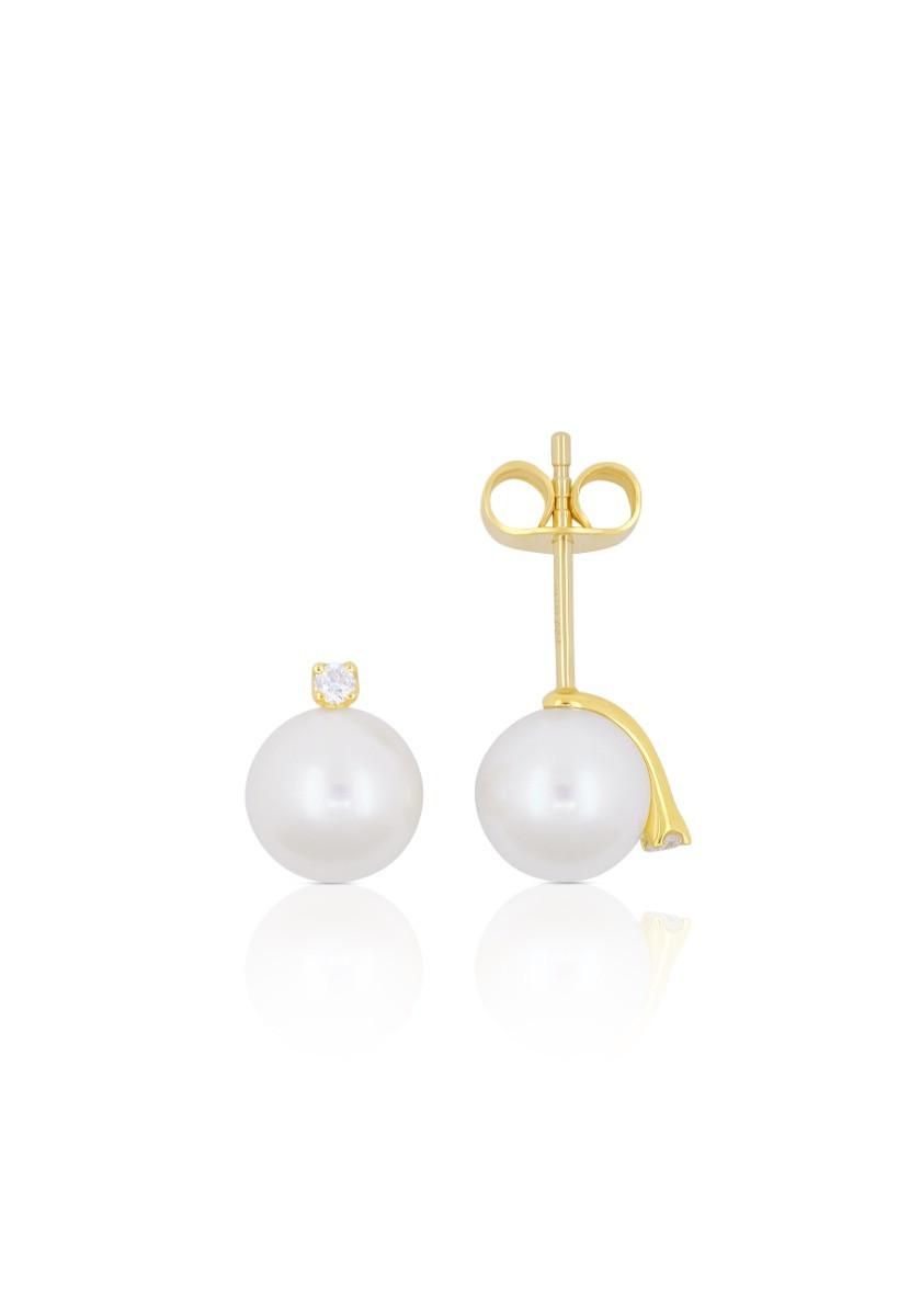 MUAU Schmuck Perlohrringe Gelbgold 750 Süsswasserperle Brillanten 0.04ct. 7mm