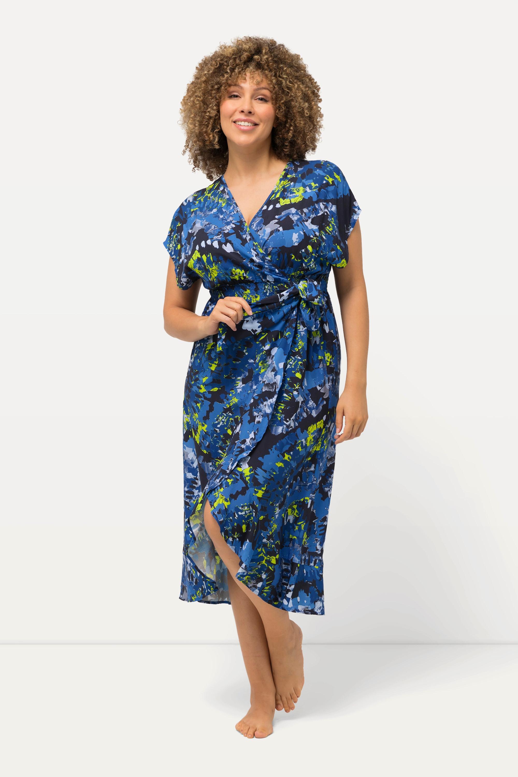 Ulla Popken Wickel-Kaftan Volantsaum Rundhals Halbarm