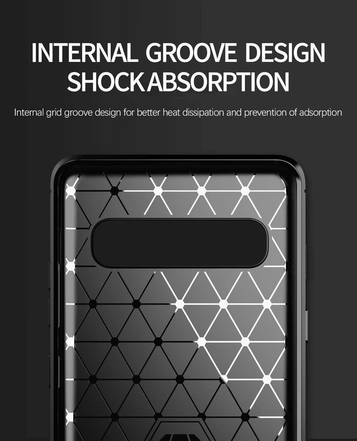 Cadorabo Hülle für Samsung Galaxy S10 5G TPU Silikon Edelstahl-Karbonfaser Optik