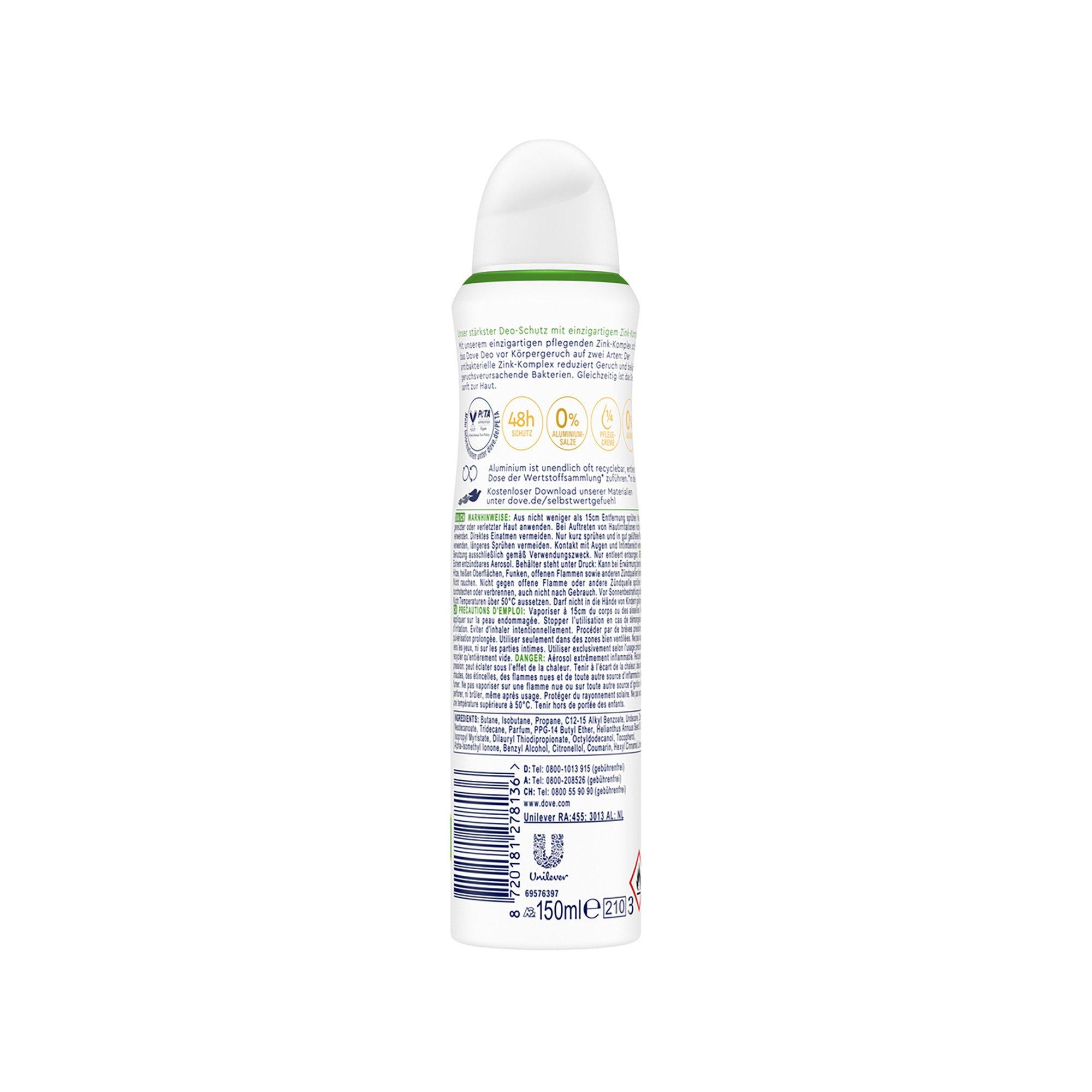 Dove Deo 0% Gurkenduft Aerosol 0% Aluminiumsalze mit Zink-Komplex Gurkenduft Deodorant-Spray