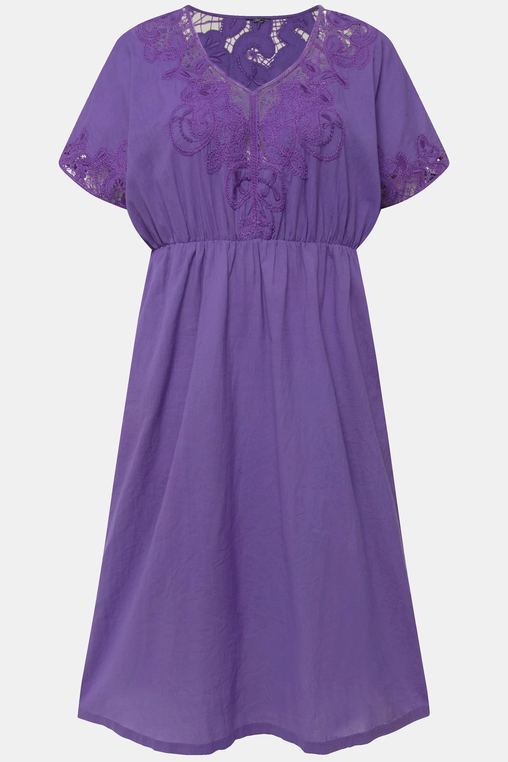 Ulla Popken Oversized besticktes V-Ausschnitt Halbarm Kleid
