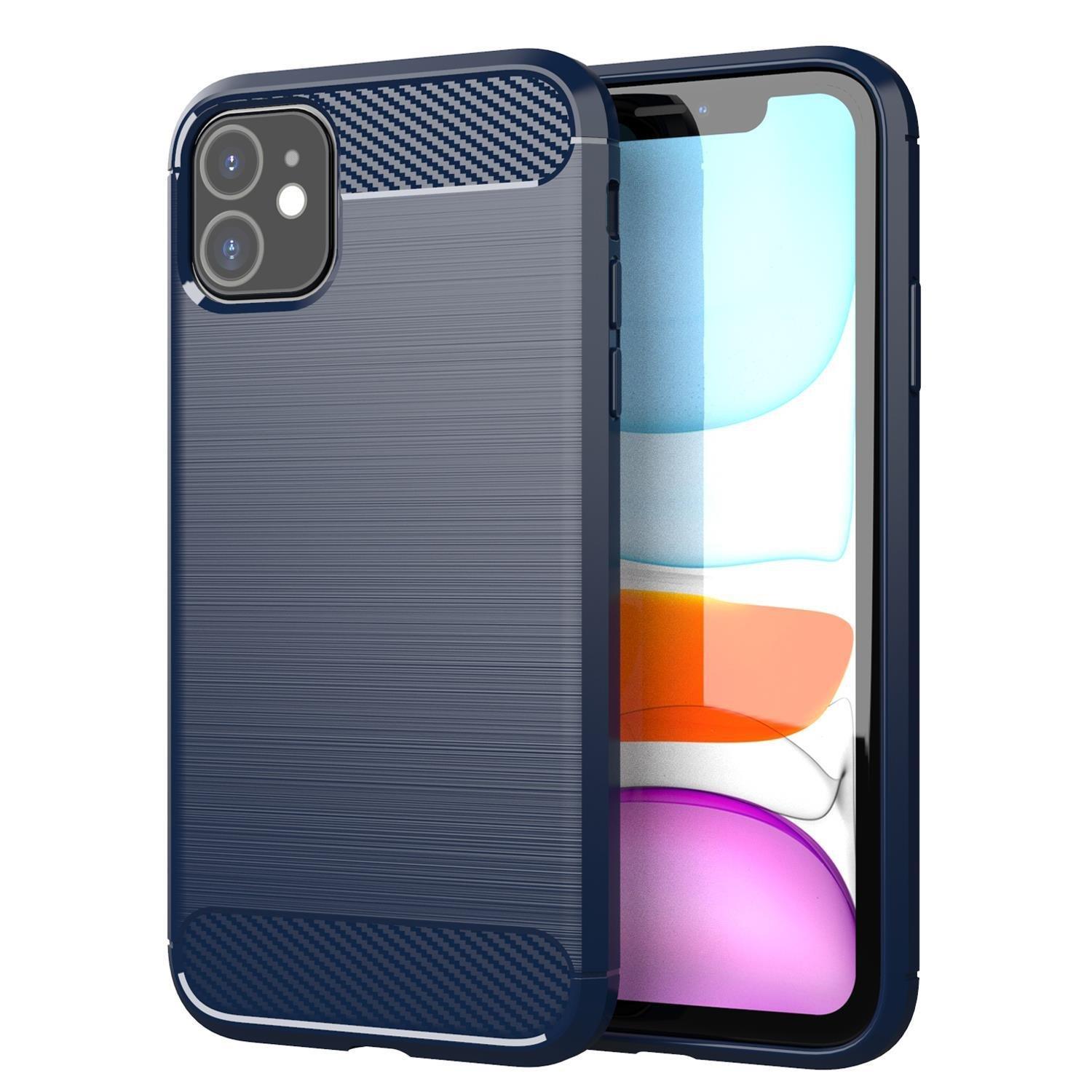 Cadorabo Hülle für Apple iPhone 11 TPU Silikon Edelstahl-Karbonfaser Optik