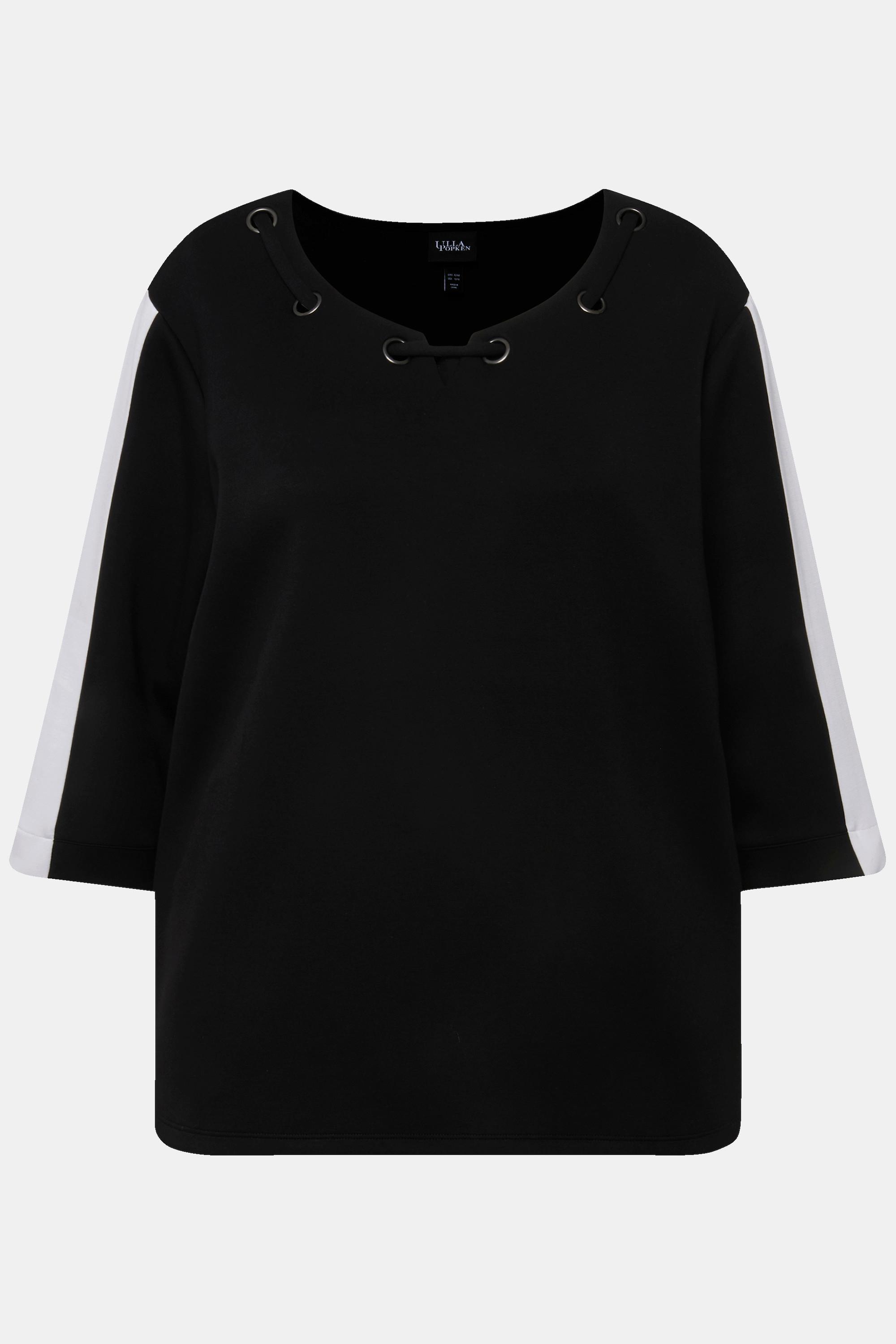 Ulla Popken Sweatshirt, Ösen, Rundhals, 3/4-Arm, extraweich