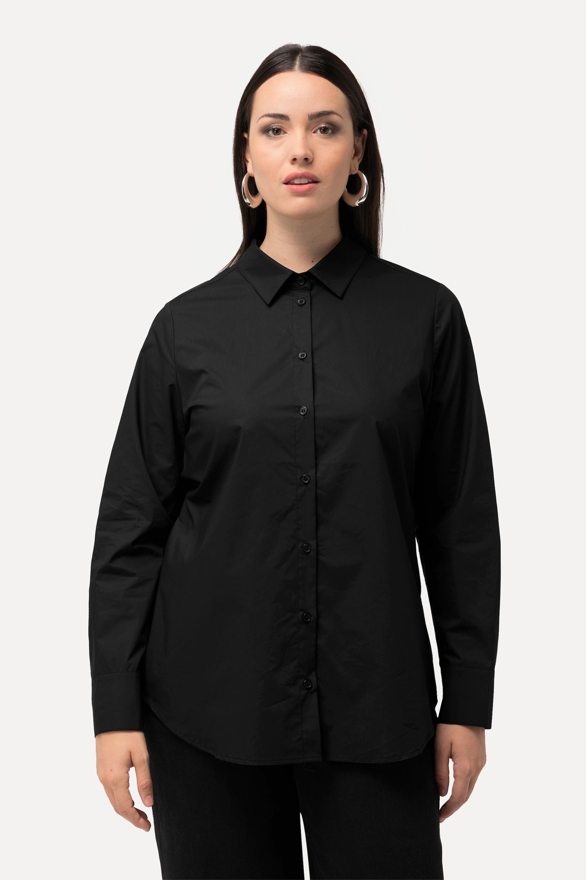 Ulla Popken Papertouch Rücken Cut Out Langarm Bluse mit Stehkragen