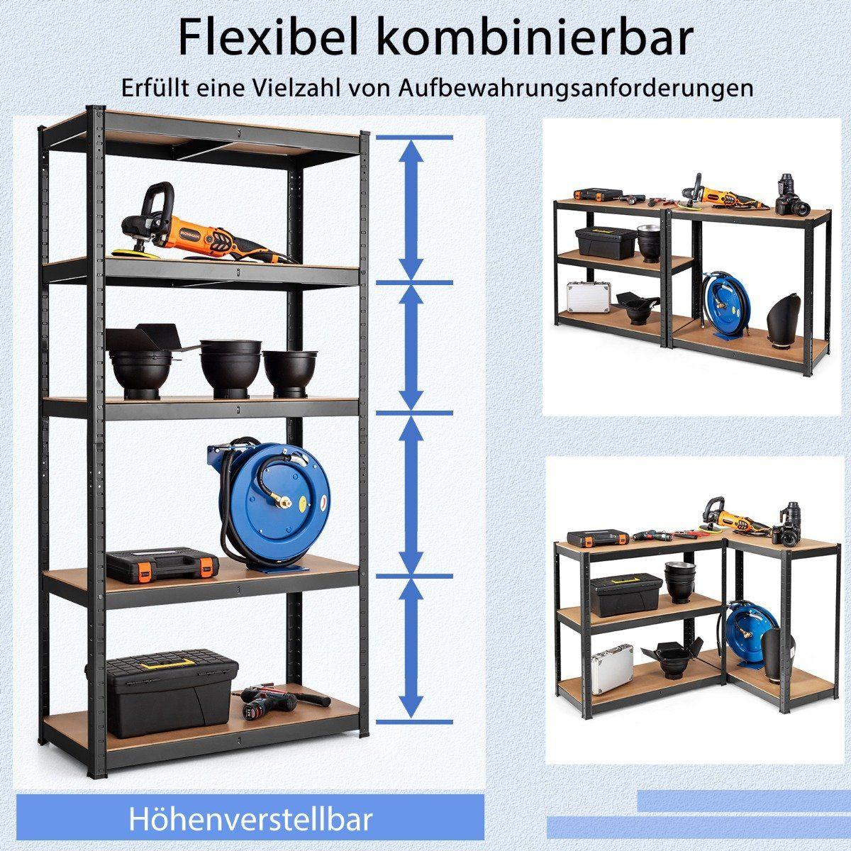 Northix 5 Ebenen Lagerregal mit Metallrahmen Metallregal bis 650kg Belastbar 75 x 30 x 150 cm Schwarz