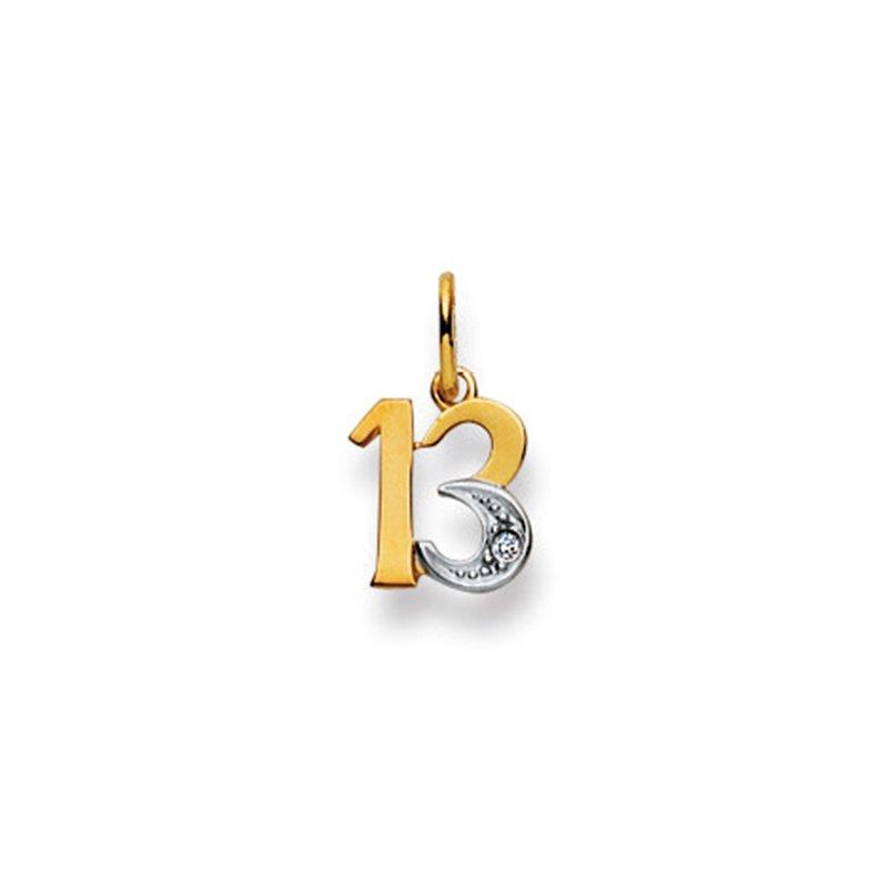 MUAU Schmuck Anhänger Zahl 13 Bicolor Gelb-/Weissgold 750 Diamant 0.01ct. 14x8mm