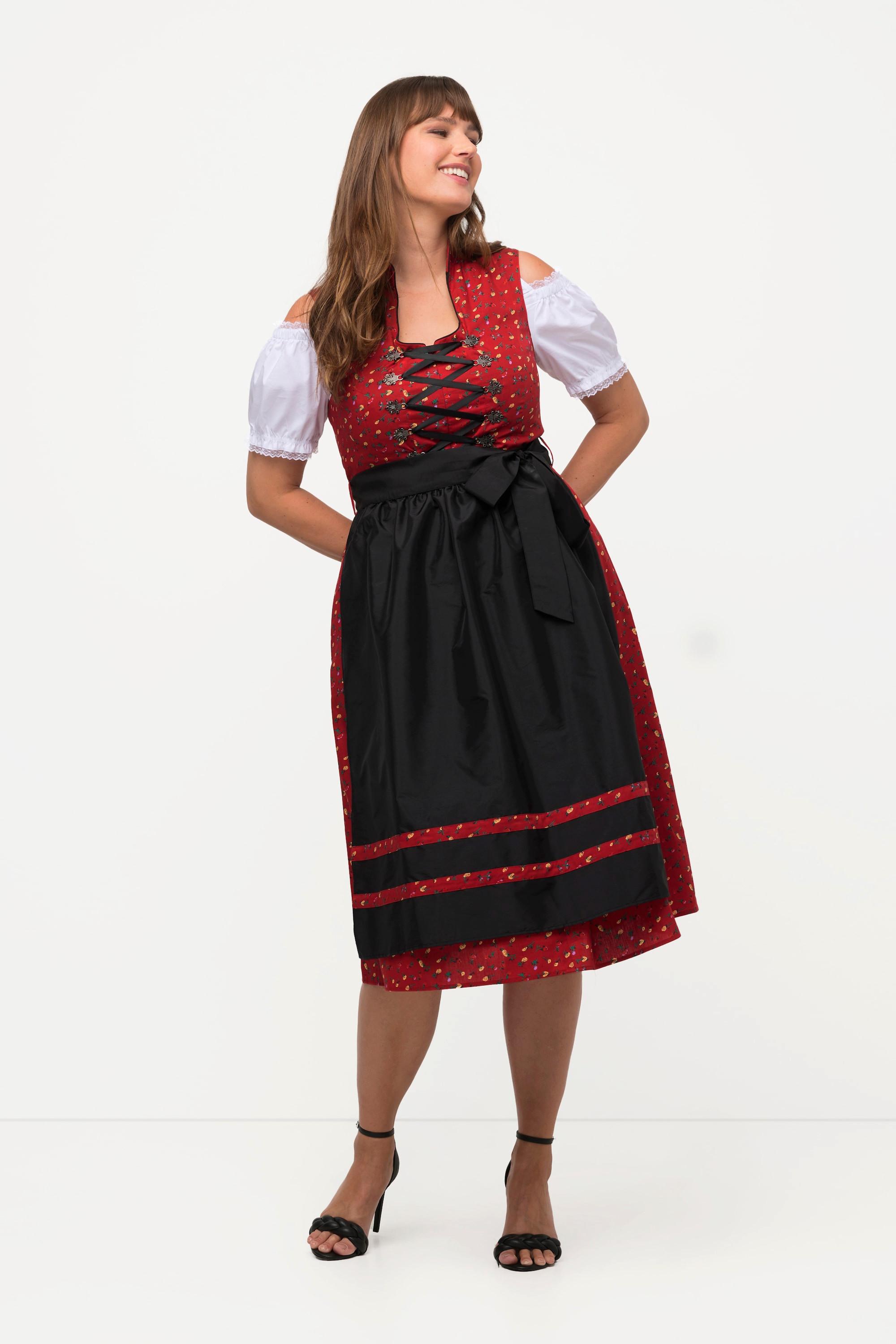 Ulla Popken Dirndl Schnürung Stehkragen V-Ausschnitt Ärmellos