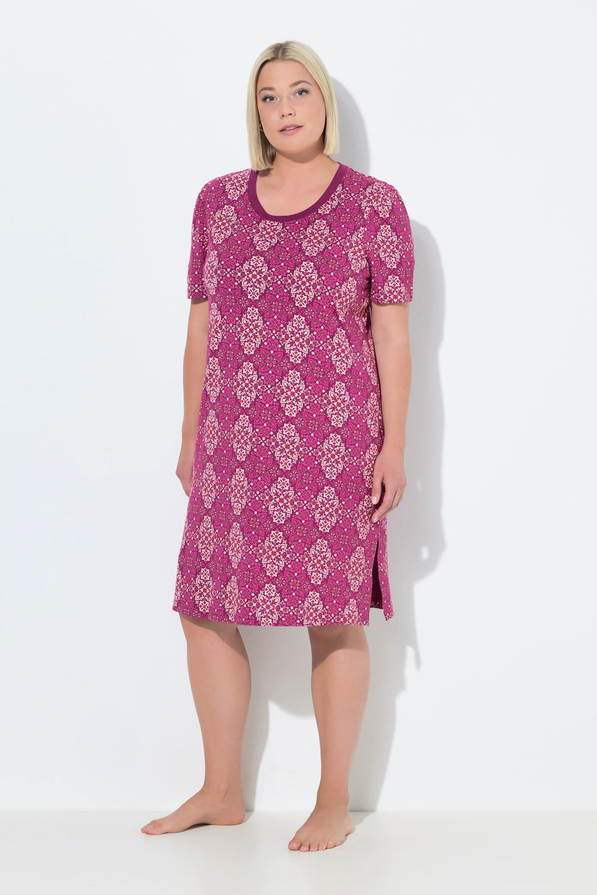Ulla Popken Bigshirts, 2er-Pack, Rhomben, Rundhals, Halbarm