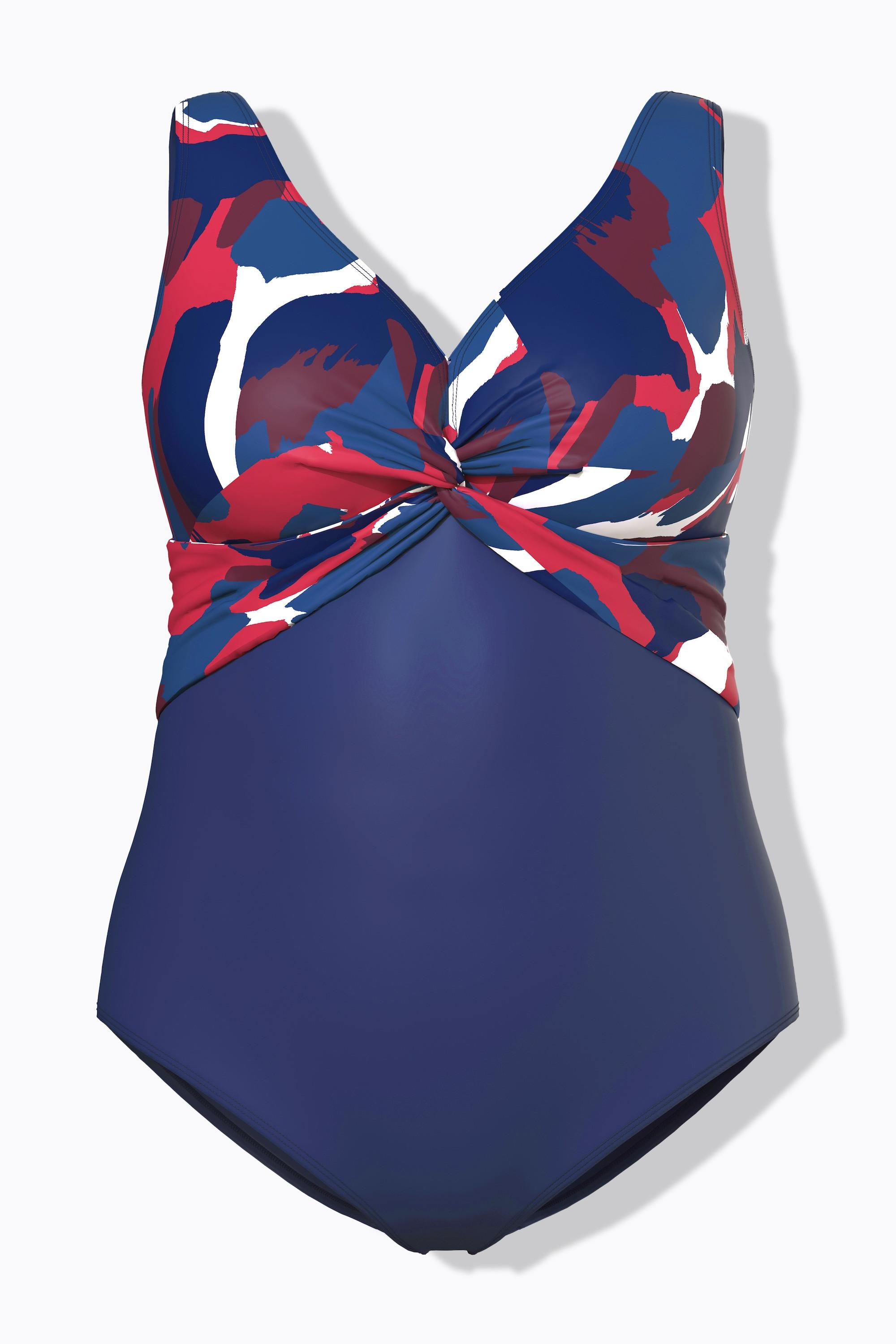 Ulla Popken Badeanzug, Zierknoten, Softcups, bedruckte Büste