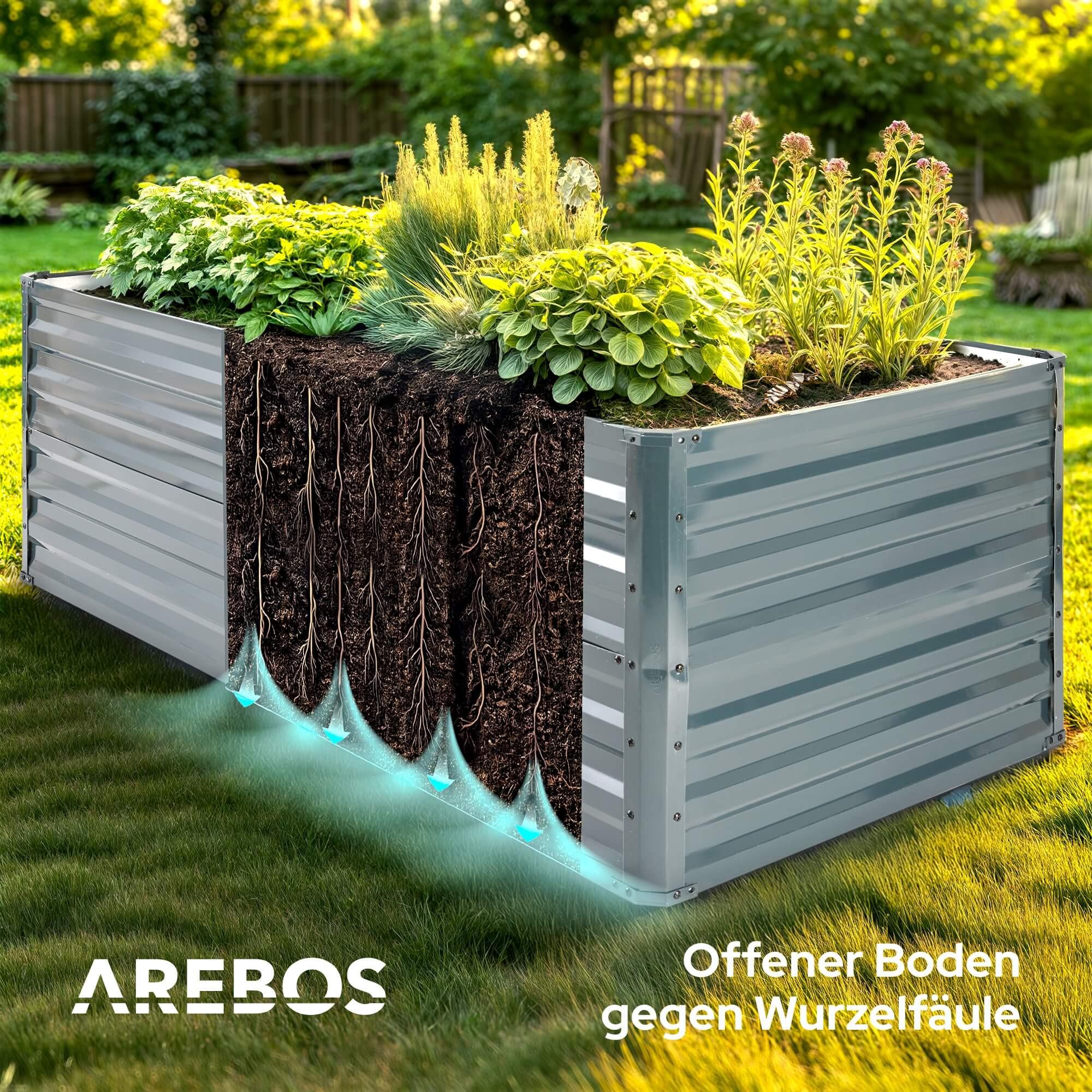 Arebos Metall Hochbeet Gartenbeet Pflanzbeet Rostfrei