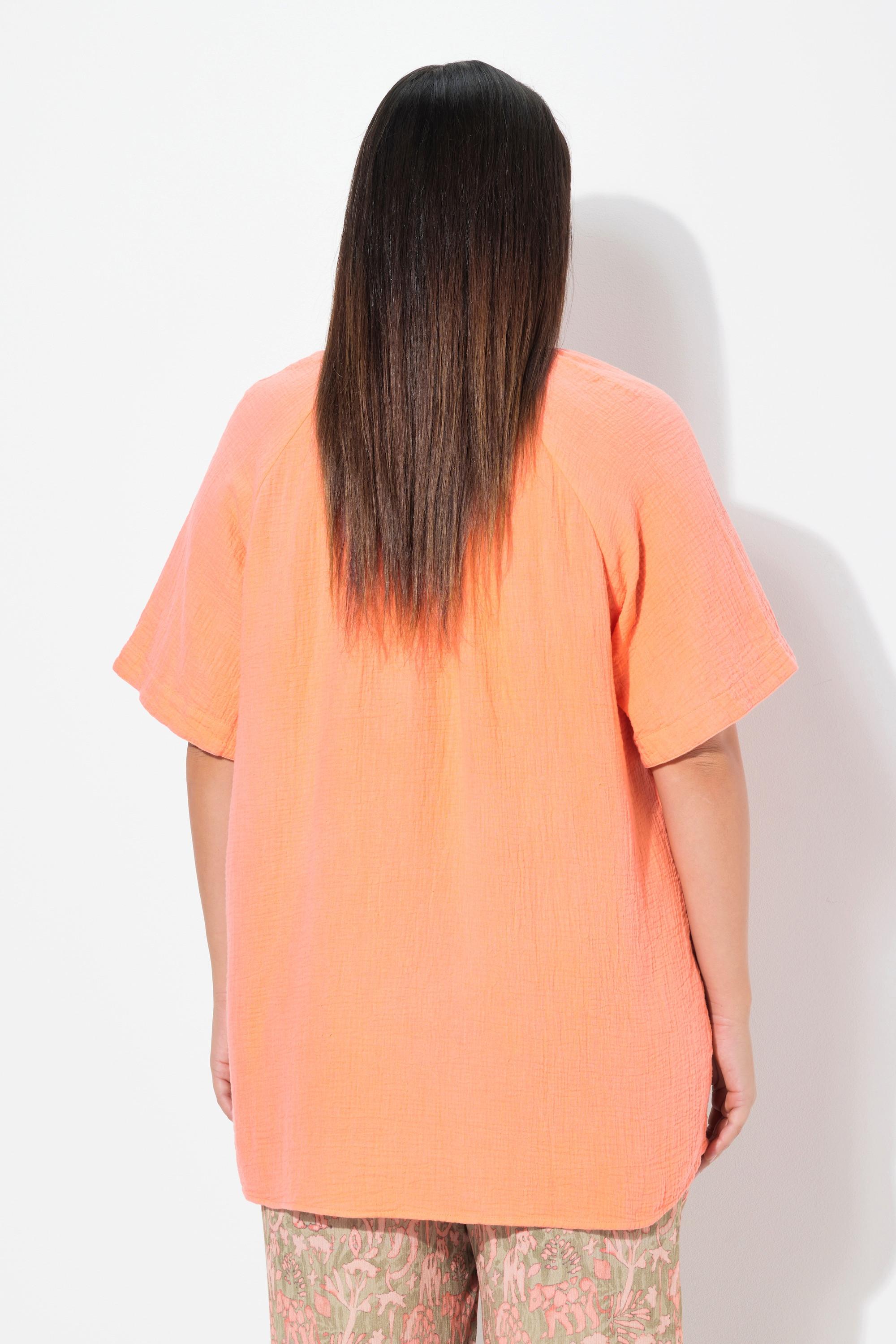 Ulla Popken Musselin-Bluse, A-Linie, Tunika-Ausschnitt, Halbarm