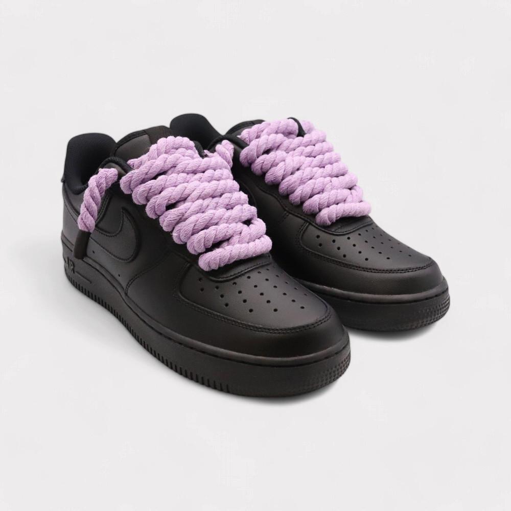 NIKE Air Force 1 Black - Rope Lace Light Violet