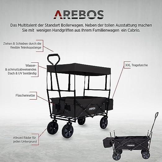 Arebos Bollerwagen mit Dach | Handwagen Transportkarre | Gerätewagen