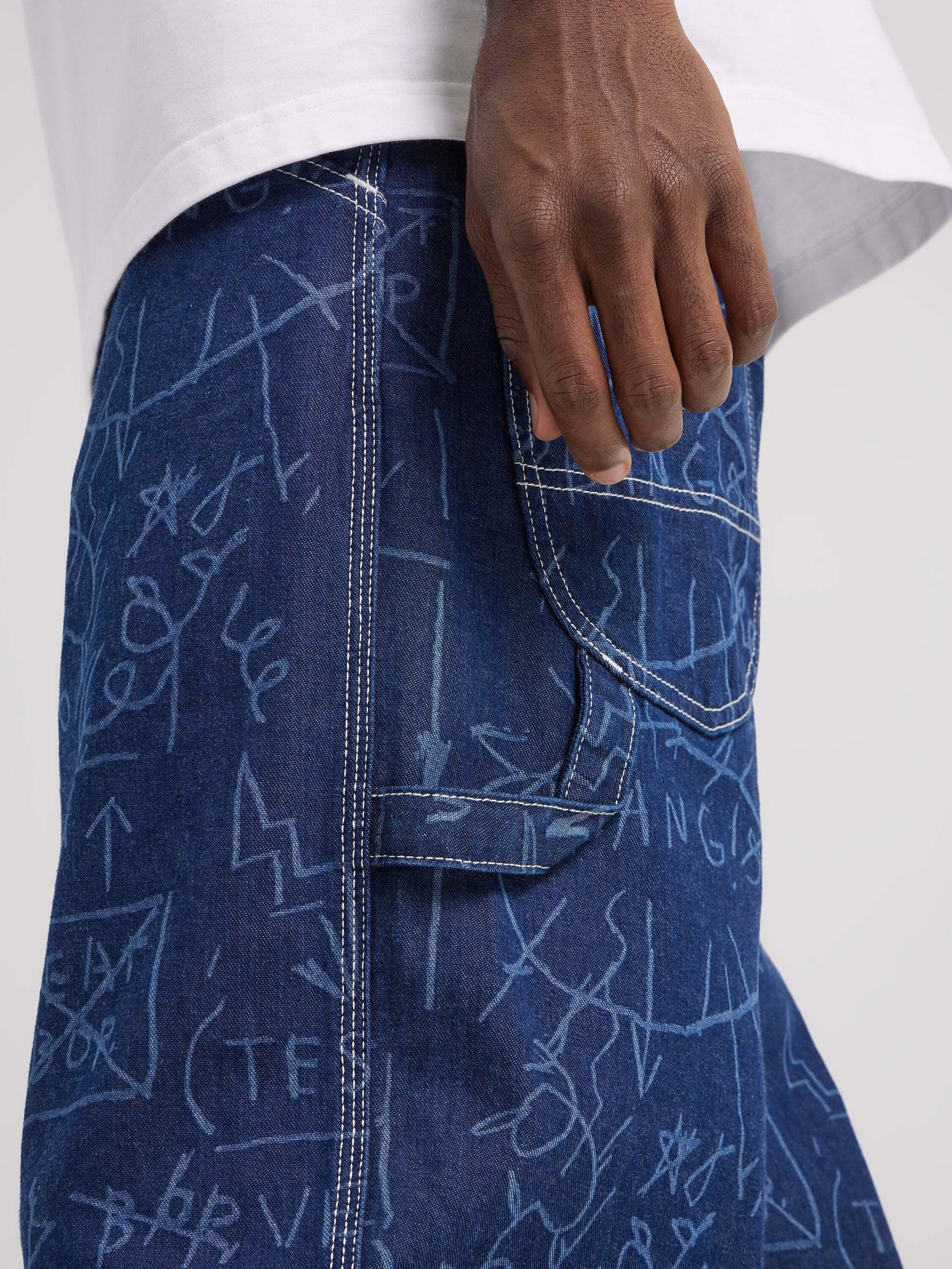 Lee x Basquiat Printed Wide Leg Carpenter Jeans