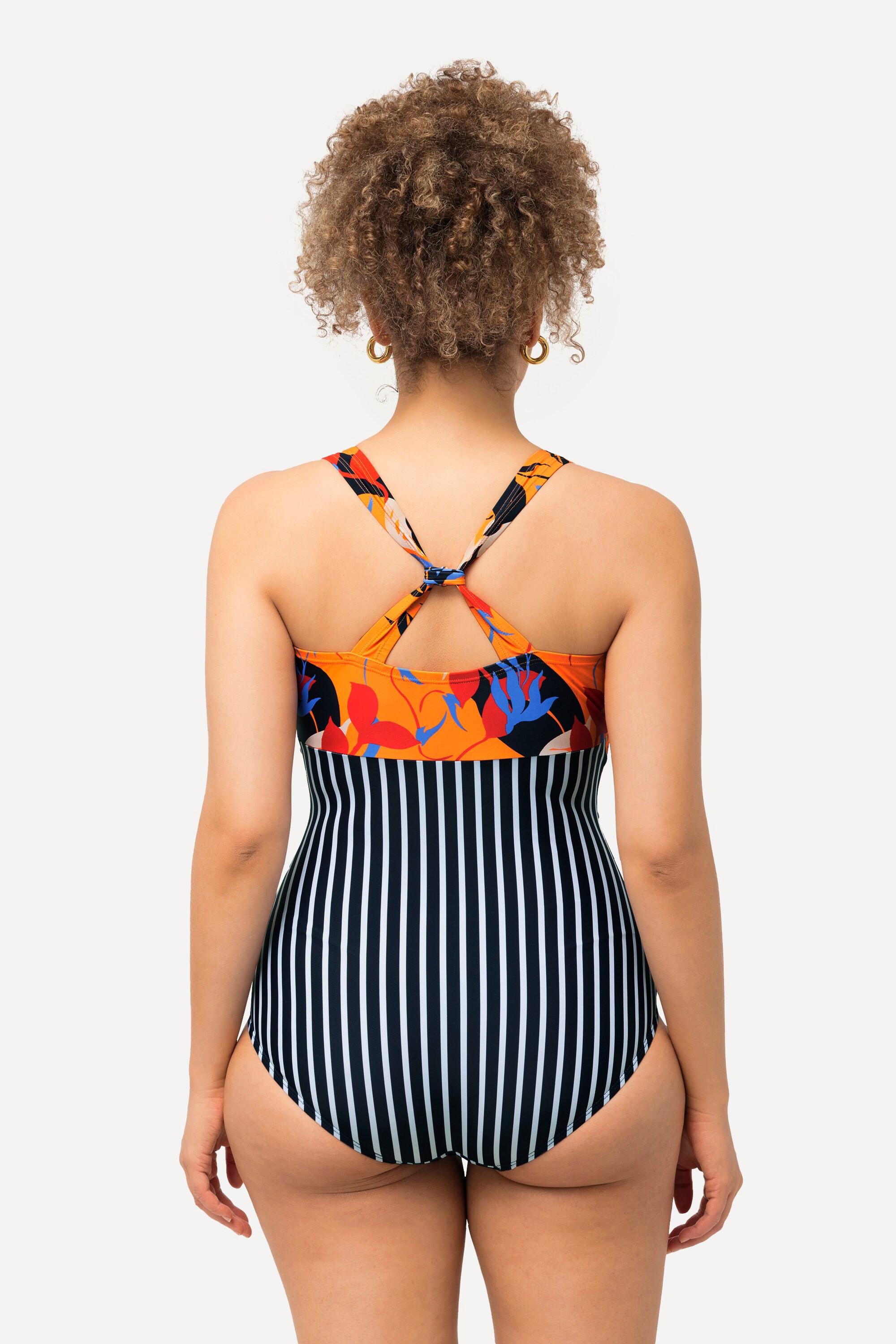 Ulla Popken Badeanzug, Blätter, Softcups, Neckholder-Optik