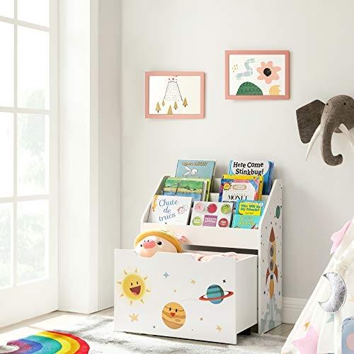 Pricenet Kinder-Bücherregal mit Weltraum-Motiv, Spielzeugkiste und Rädern