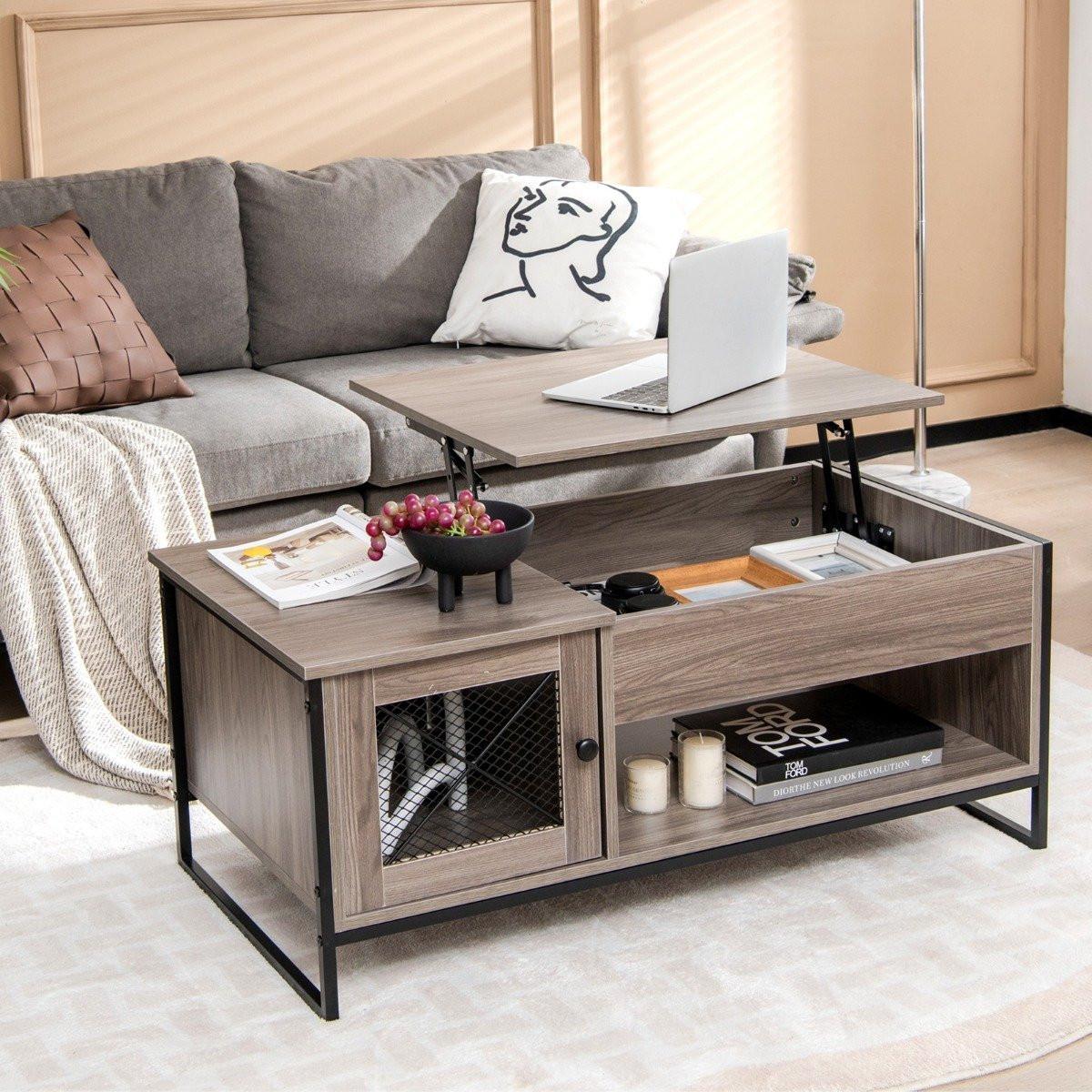 Northix Couchtisch mit Hubplatte Mitteltisch mit Pneumatischer Hebevorrichtung 106 x 55 x 44,5 cm Grau