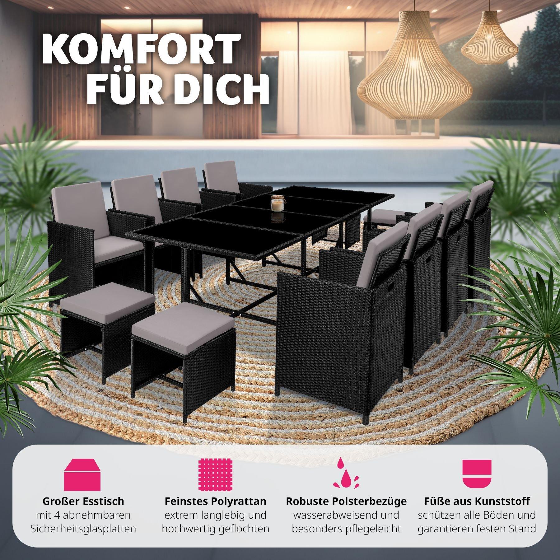Tectake Rattan Sitzgruppe Palma 8+4+1 mit Schutzhülle