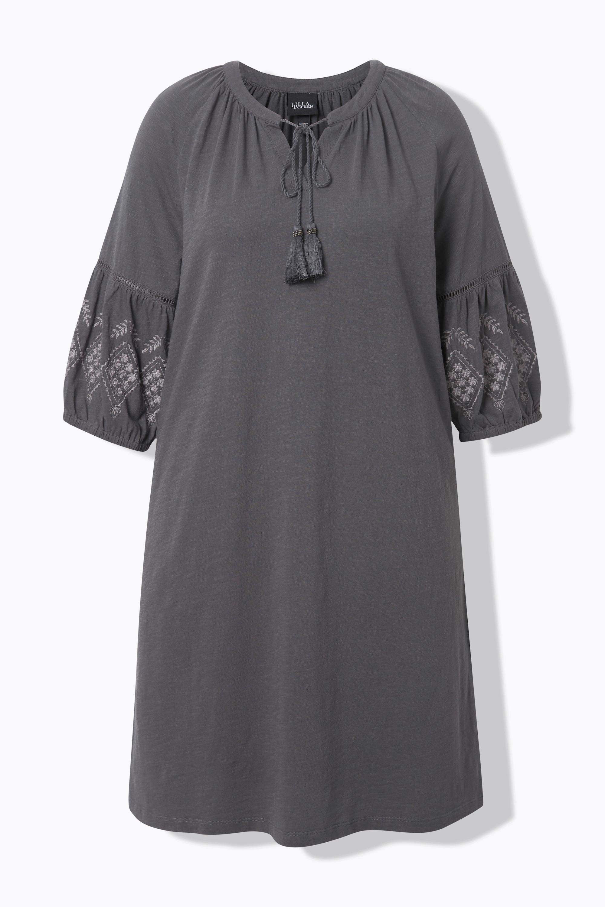 Ulla Popken Jerseykleid Stickerei A-Linie Tunika-Ausschnitt 3/4-Arm